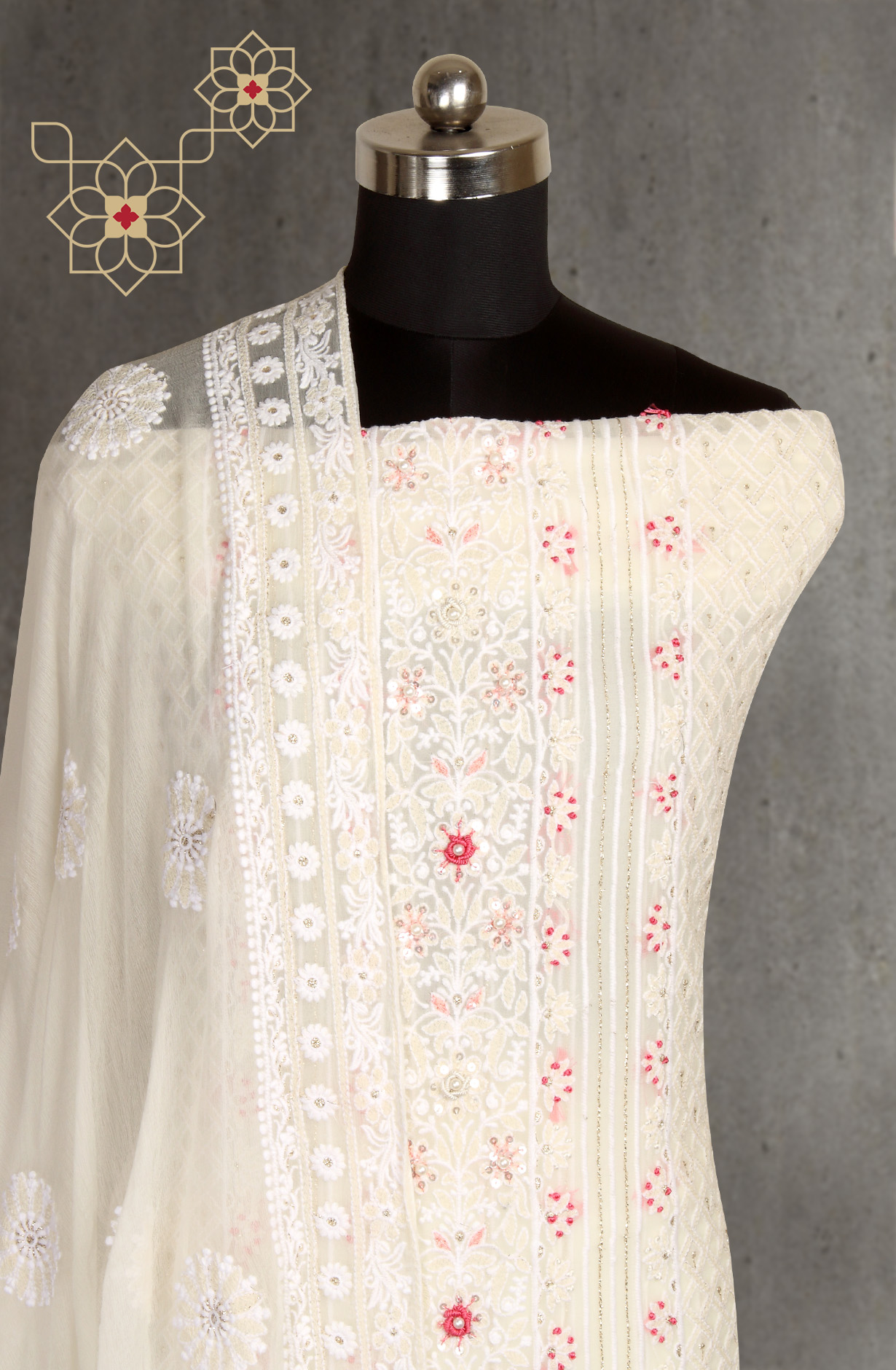 Cream Designer Georgette Salwar Kameez with Chiffon Dupatta - 999-20062
