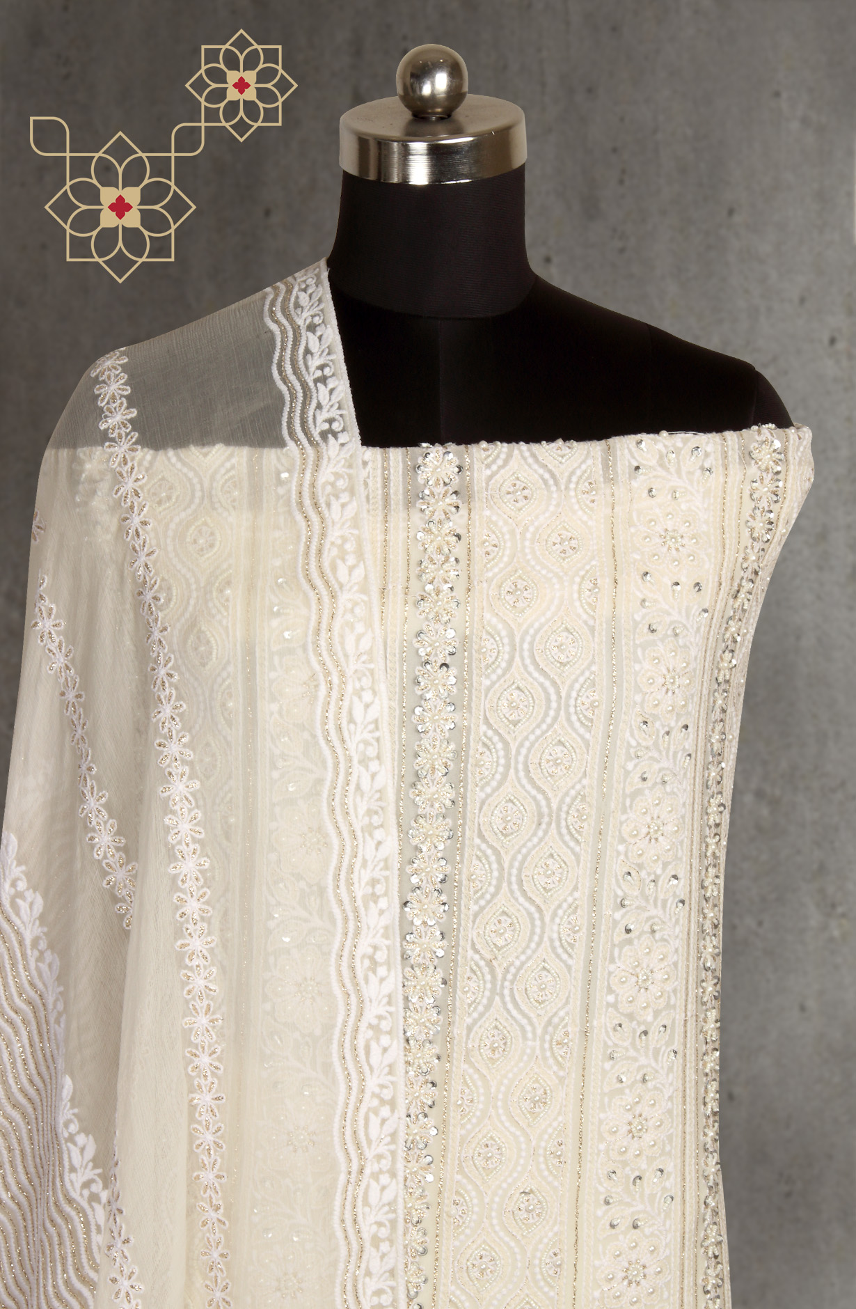 Cream Designer Georgette Salwar Kameez with Chiffon Dupatta - 999-21078A