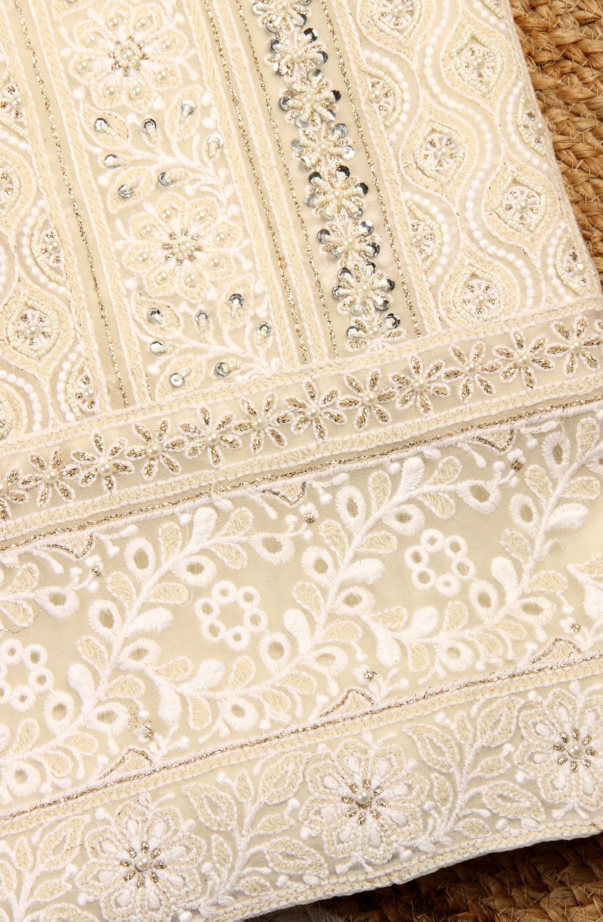 Cream Designer Georgette Salwar Kameez with Chiffon Dupatta - 999-21078A