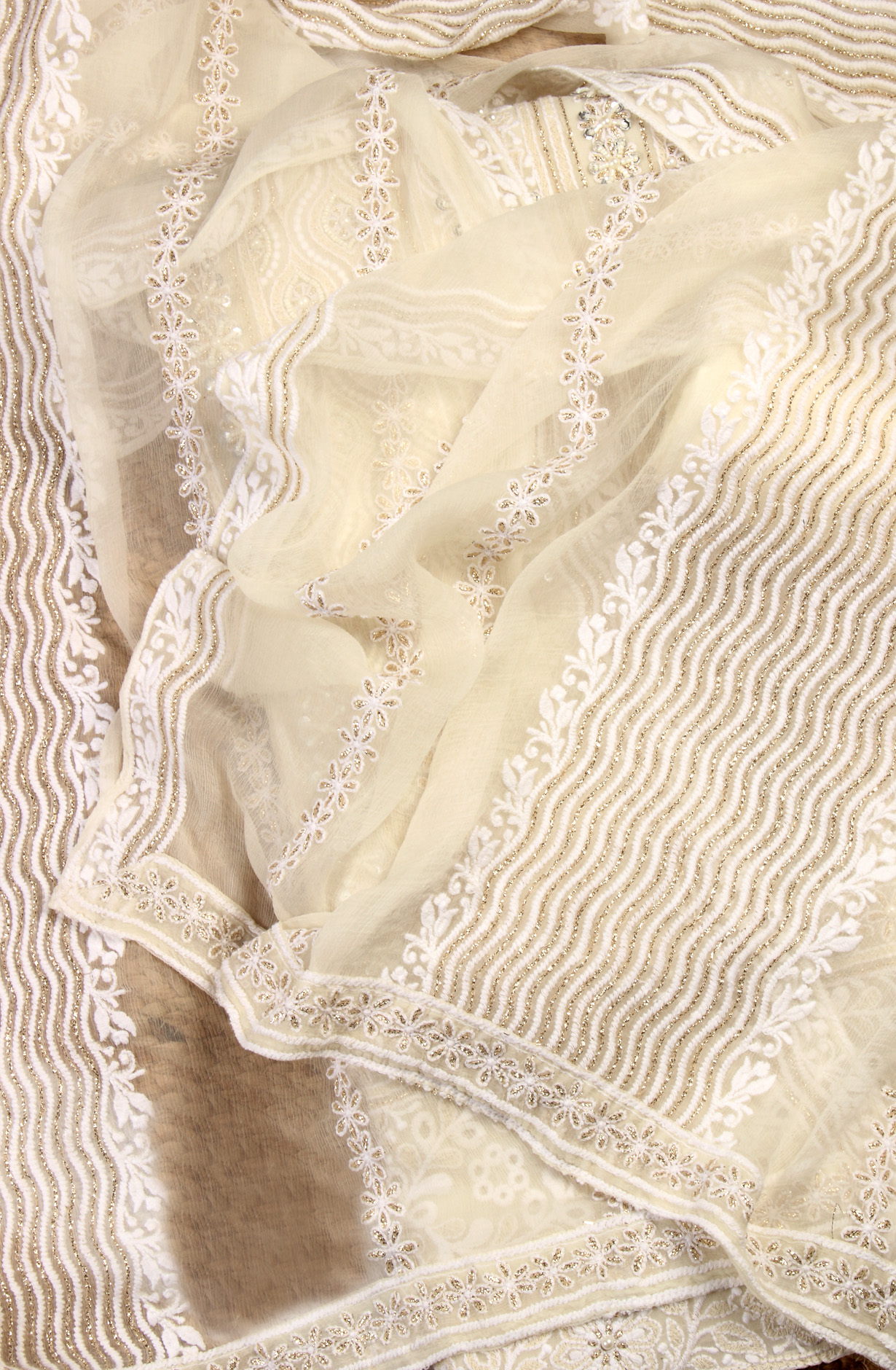 Cream Designer Georgette Salwar Kameez with Chiffon Dupatta - 999-21078A