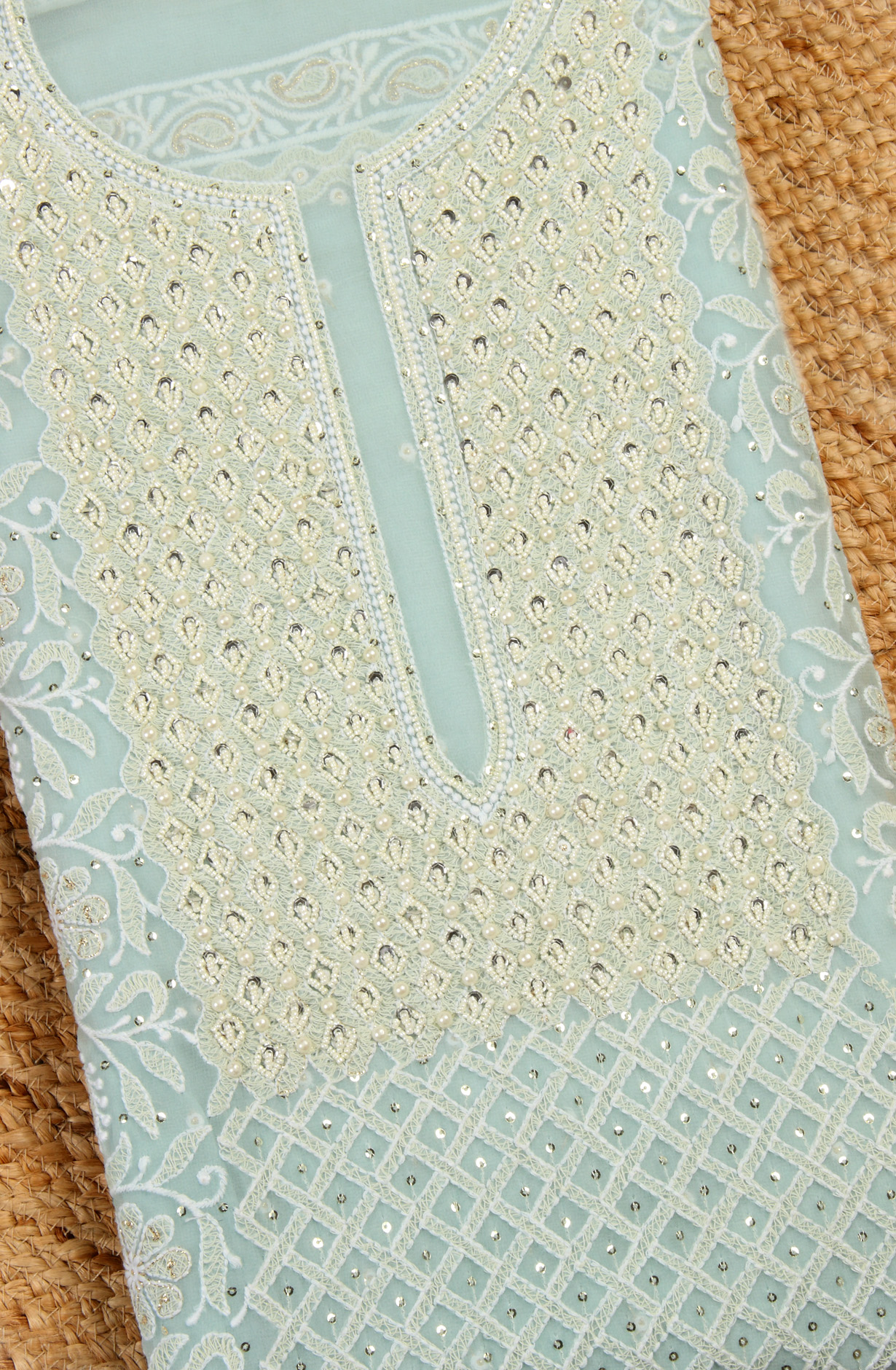 Sea Green Designer Georgette Salwar Kameez with Chiffon Dupatta - 999-22026-1B