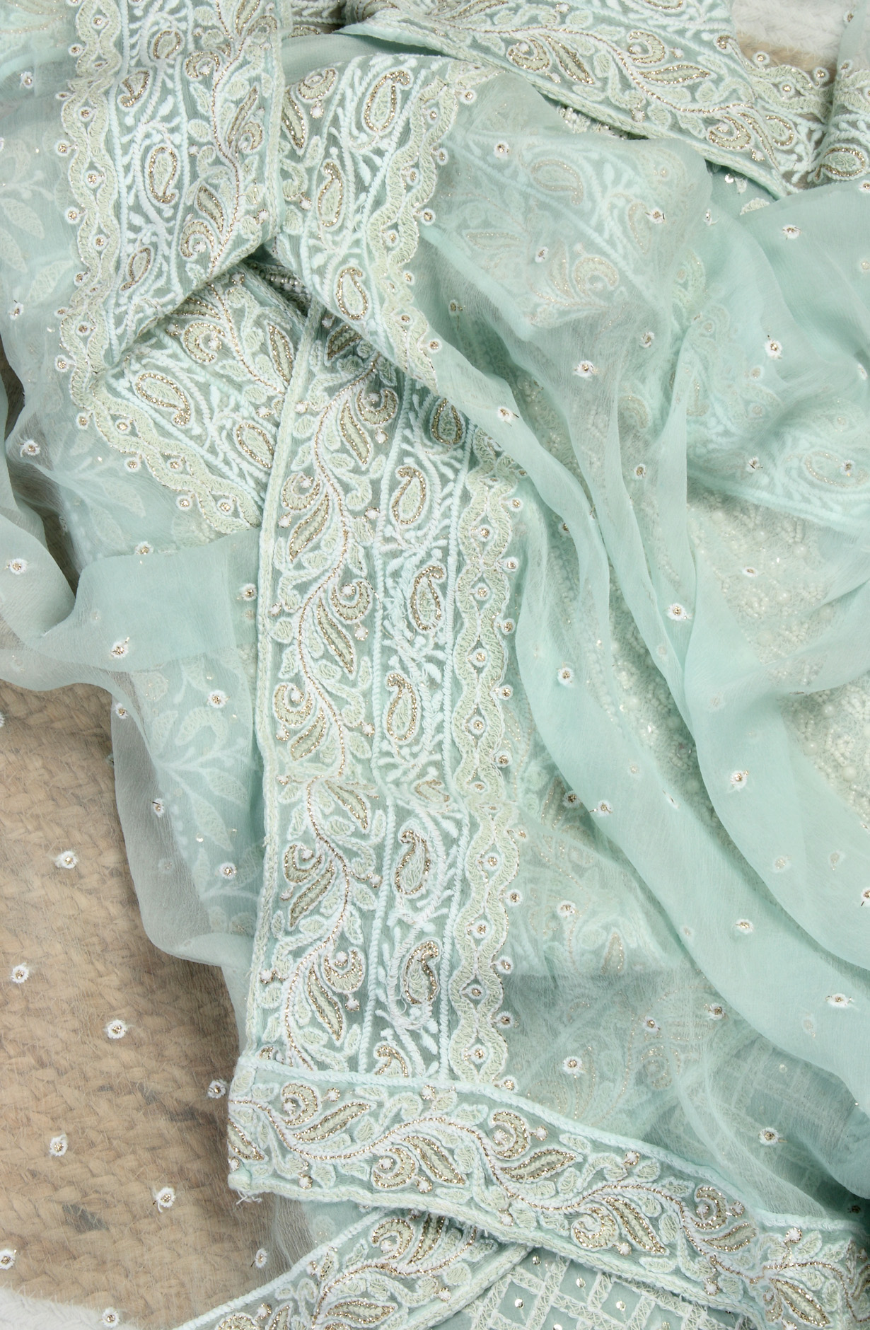 Sea Green Designer Georgette Salwar Kameez with Chiffon Dupatta - 999-22026-1B