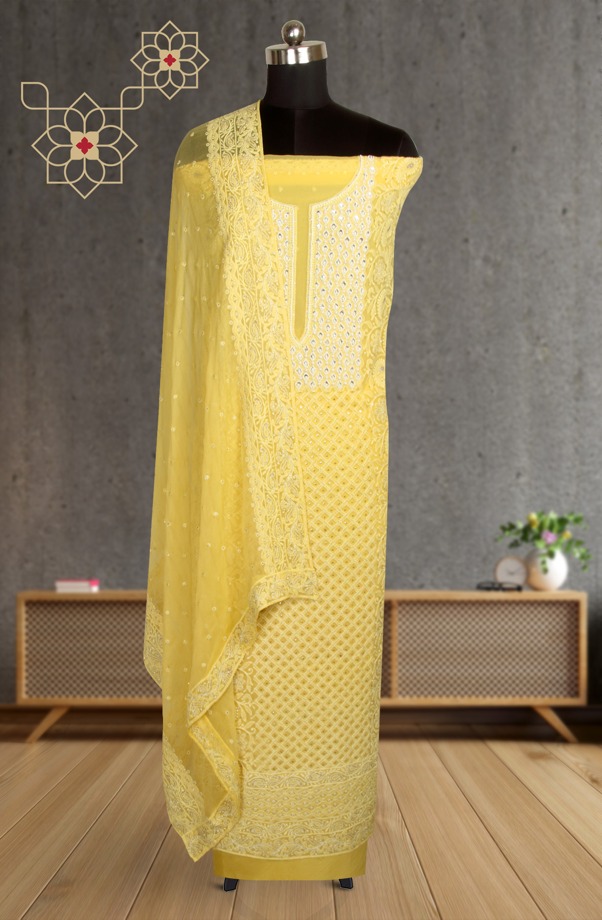Yellow Designer Georgette Salwar Kameez with Chiffon Dupatta - 999-22026-1C