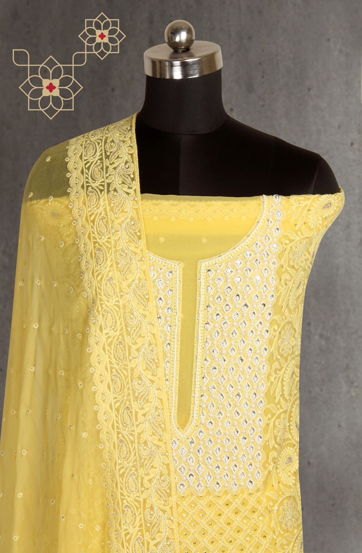 Yellow Designer Georgette Salwar Kameez with Chiffon Dupatta - 999-22026-1C