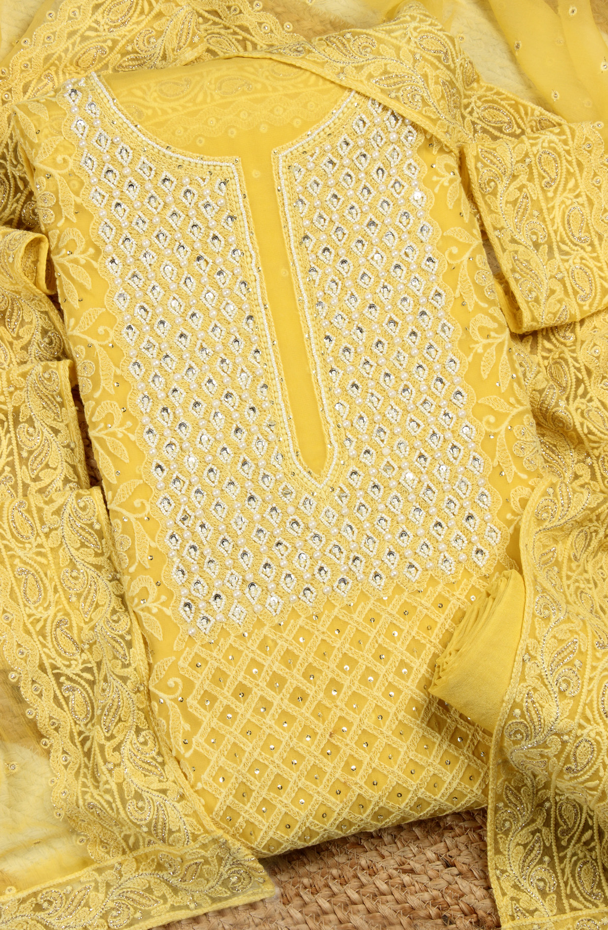 Yellow Designer Georgette Salwar Kameez with Chiffon Dupatta - 999-22026-1C