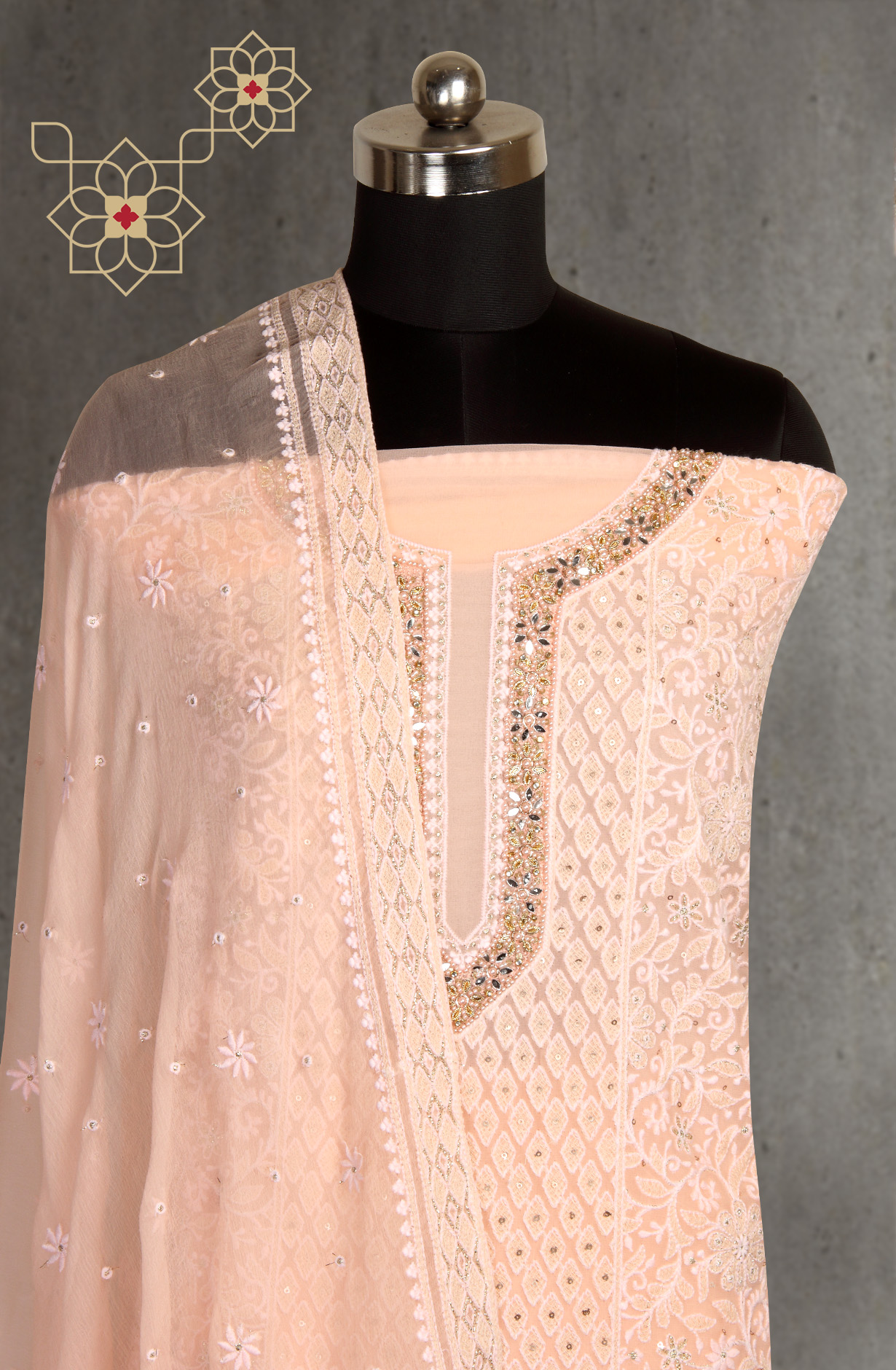 Peach Designer Georgette Salwar Kameez with Chiffon Dupatta - 999-22029-1D
