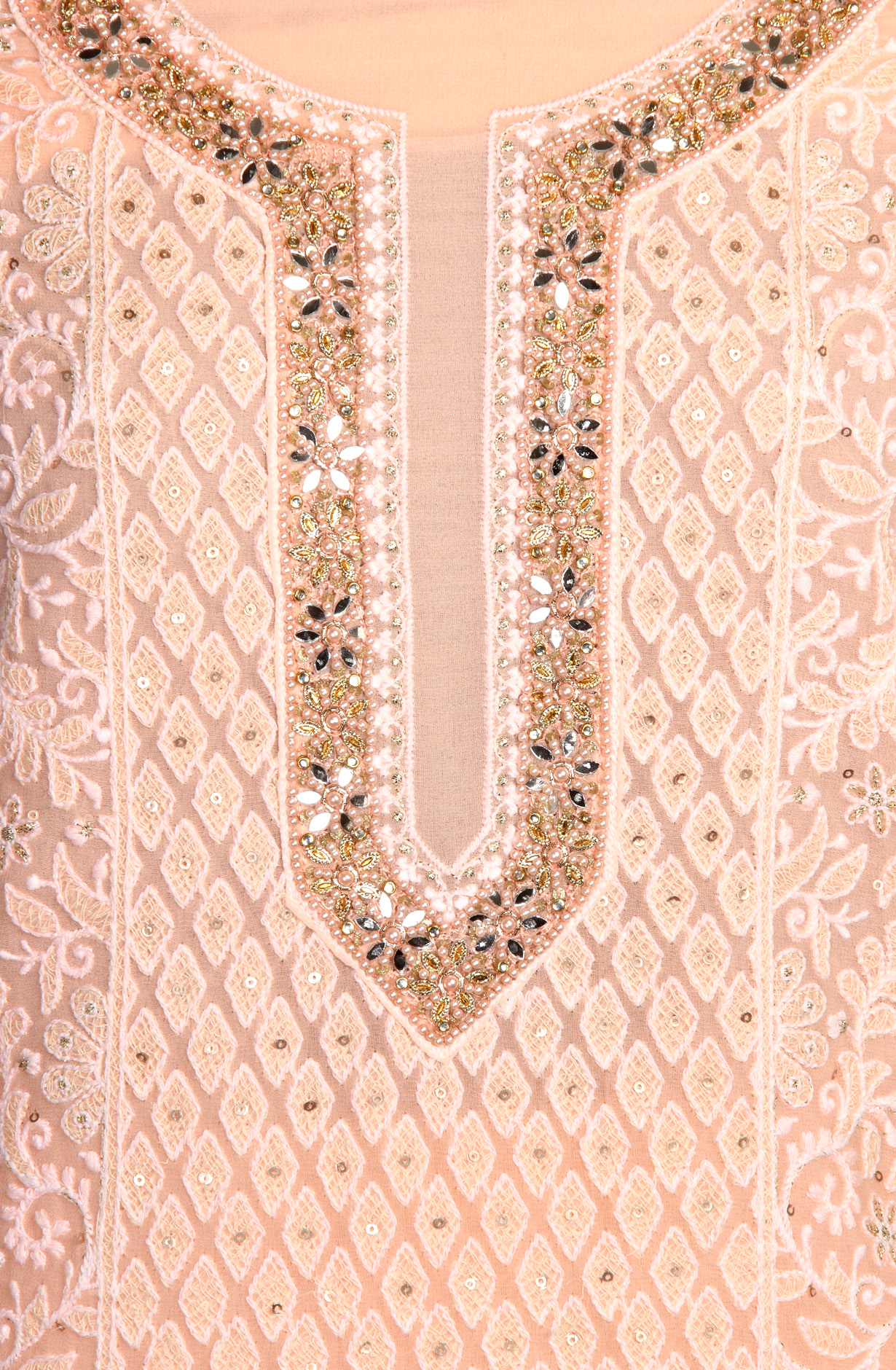 Peach Designer Georgette Salwar Kameez with Chiffon Dupatta - 999-22029-1D