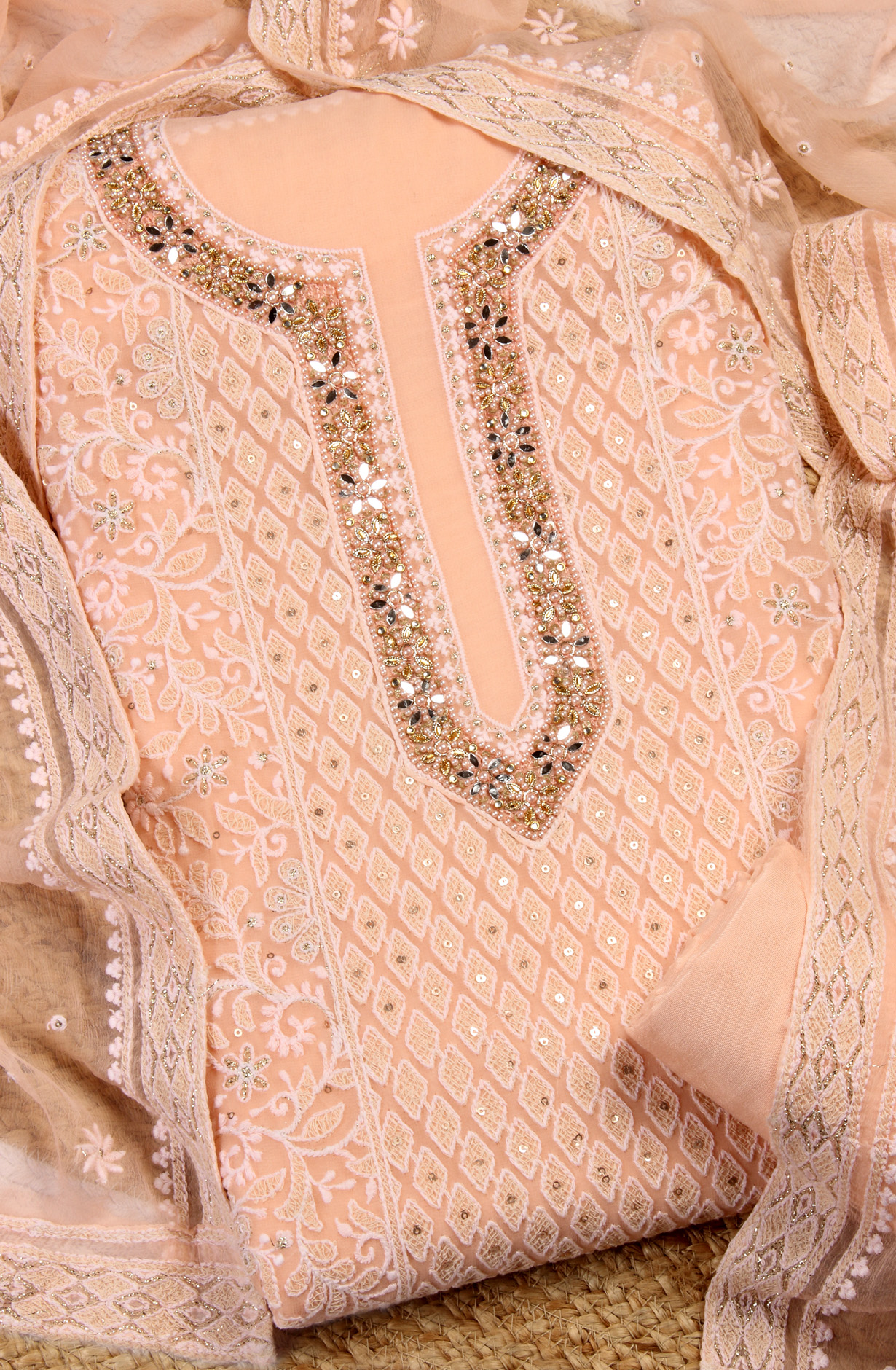 Peach Designer Georgette Salwar Kameez with Chiffon Dupatta - 999-22029-1D