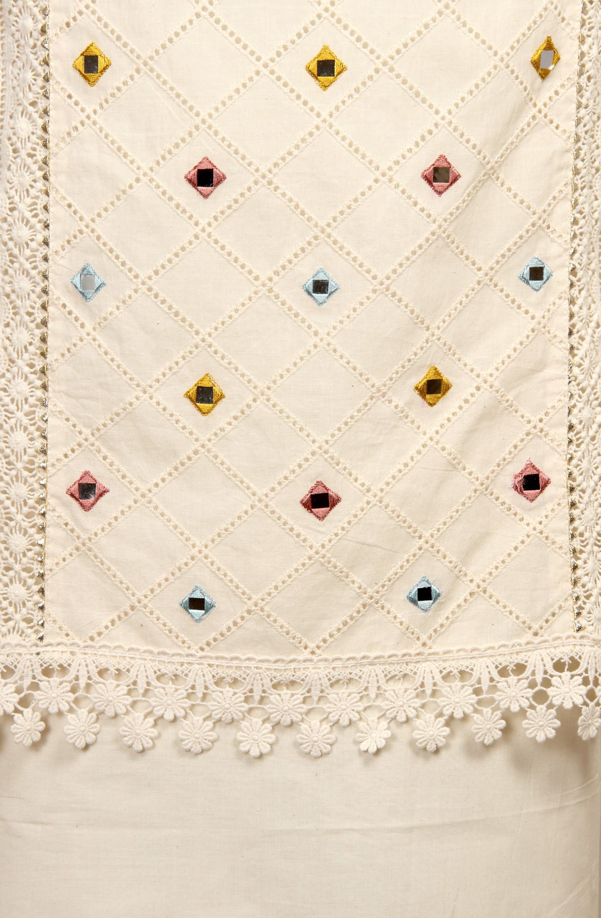 Cream Designer Cotton Salwar Kameez with Organza Dupatta - 999-DS065