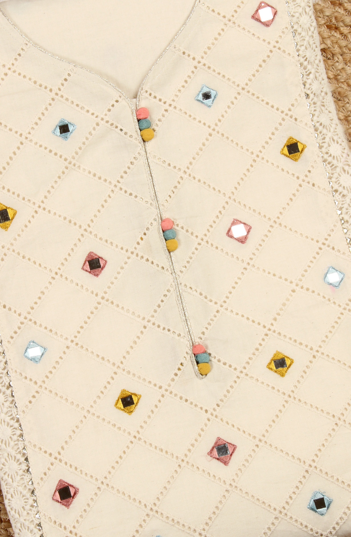 Cream Designer Cotton Salwar Kameez with Organza Dupatta - 999-DS065