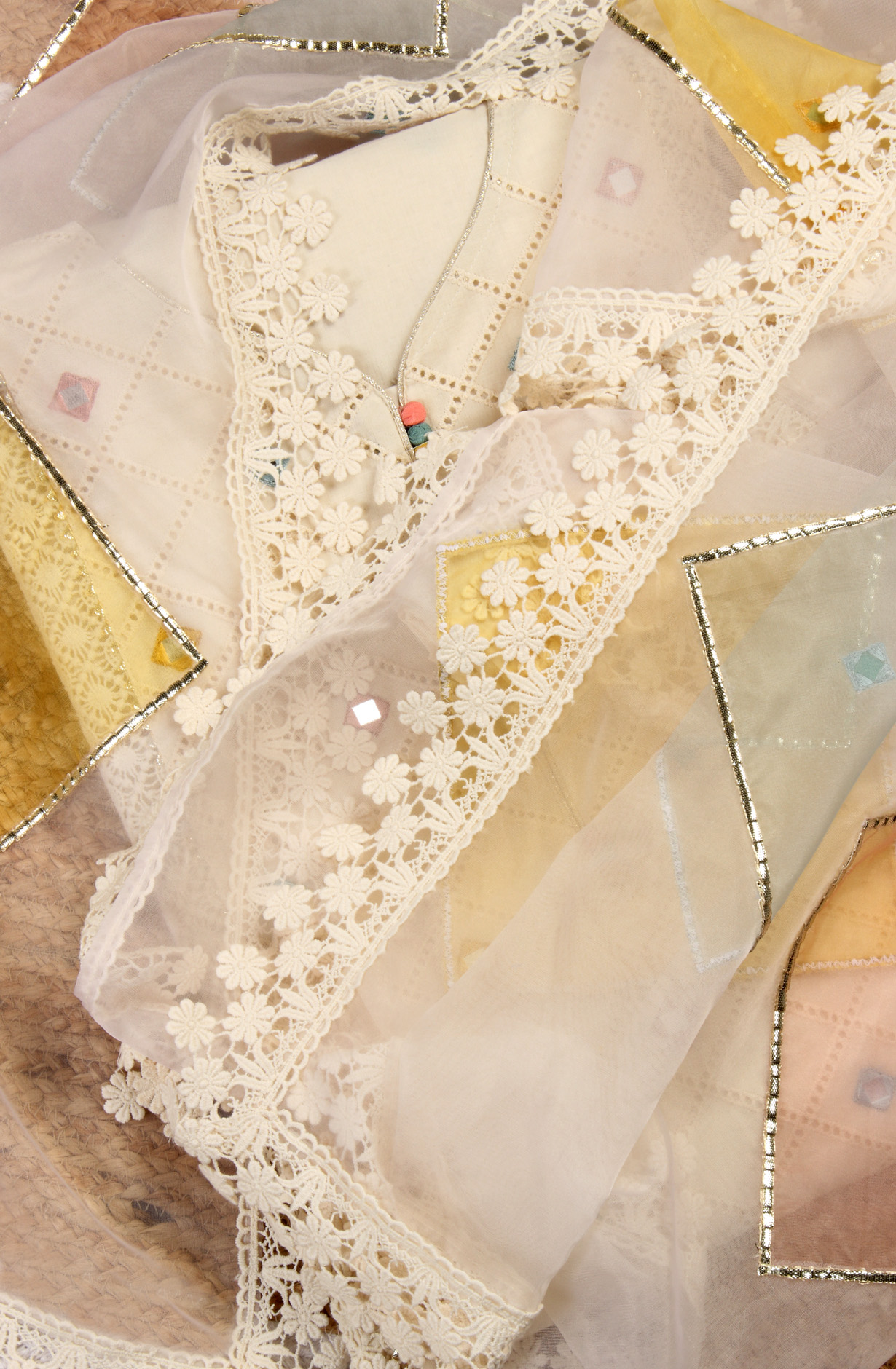 Cream Designer Cotton Salwar Kameez with Organza Dupatta - 999-DS065