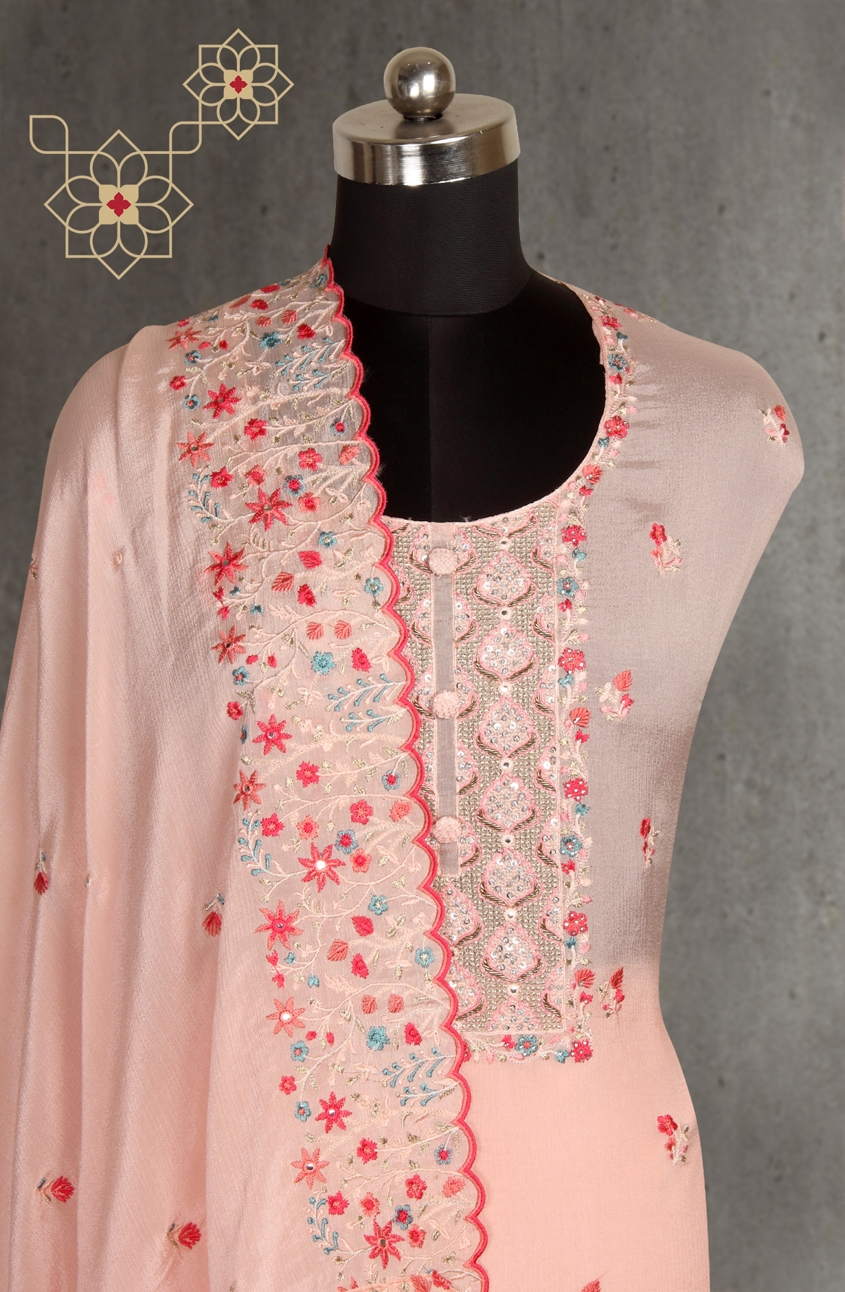 Pink Designer Crepe Salwar Kameez with Chiffon Dupatta - 999-SM0101B