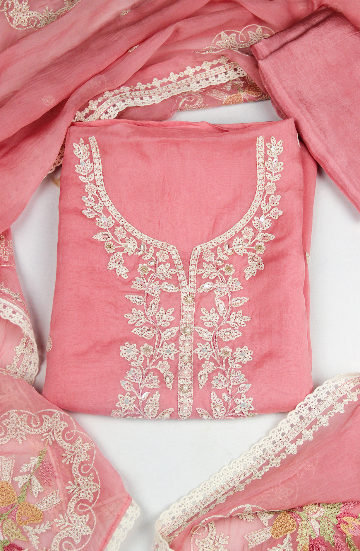 Pink Organza Embroidered Suit with Dupatta- 999-US0408A