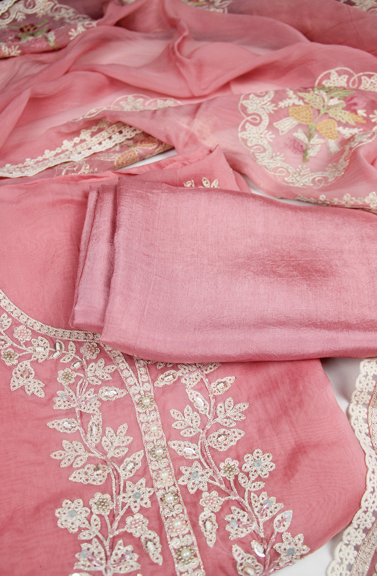 Pink Organza Embroidered Suit with Dupatta- 999-US0408A