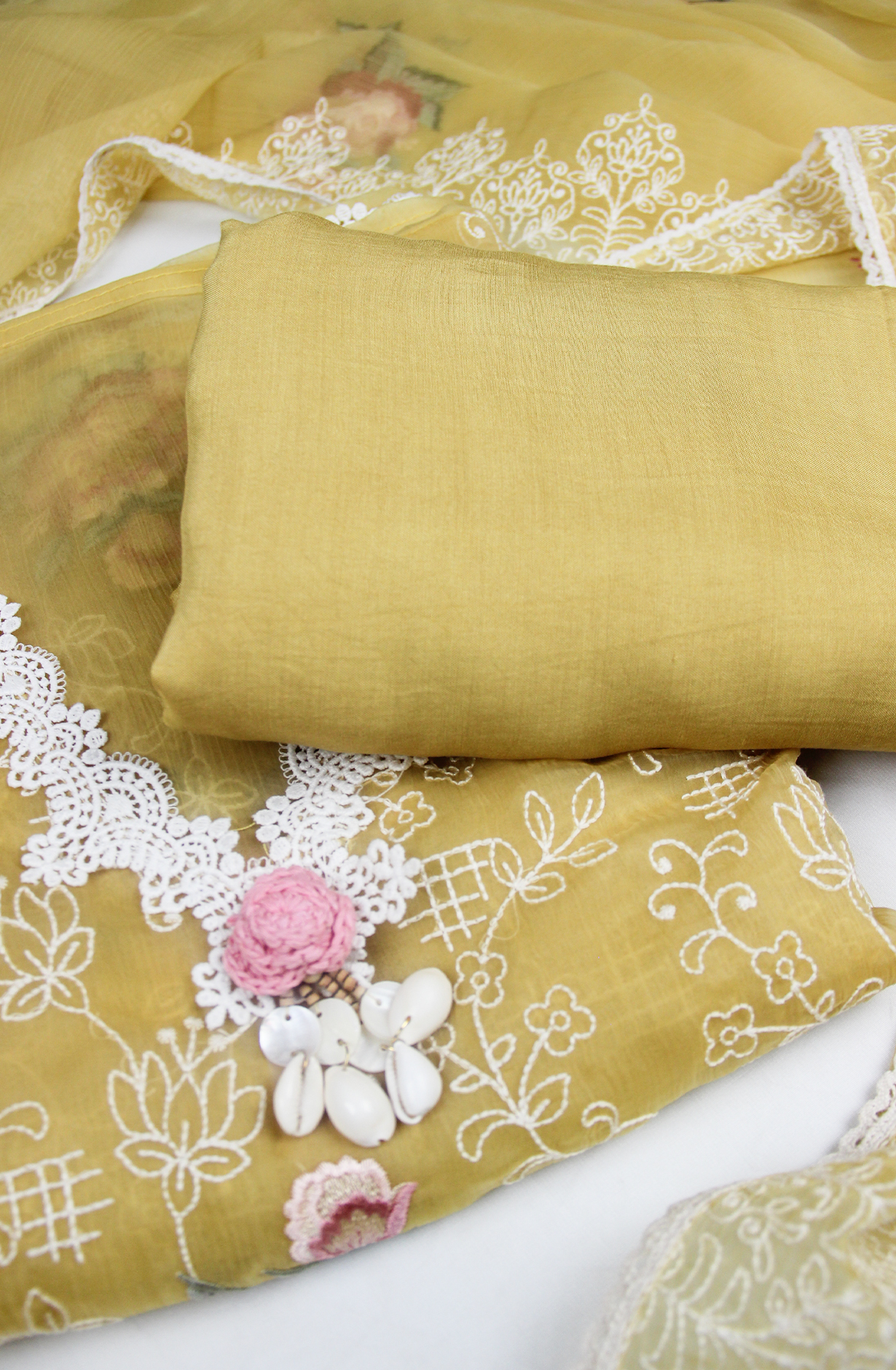 Mustard Organza Embroidered Suit with Dupatta- 999-US0404C