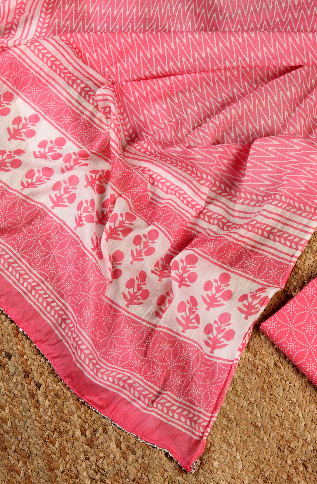 Pink Cotton Printed Salwar Suit with Dupatta - 983-4406