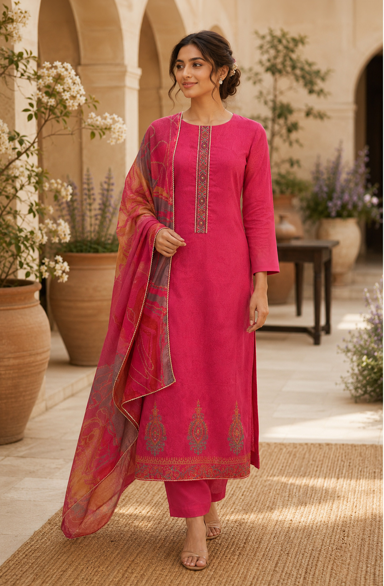 Pink Cotton Unstitched Suit Set with Beautiful Dupatta - 984-RGTS10138A