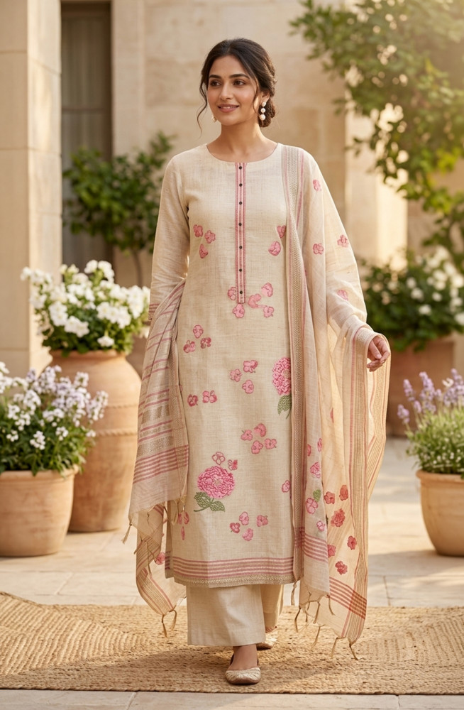 Image of Red Chanderi Beautiful Suit Set with Chanderi Dupatta - 131-MW47B