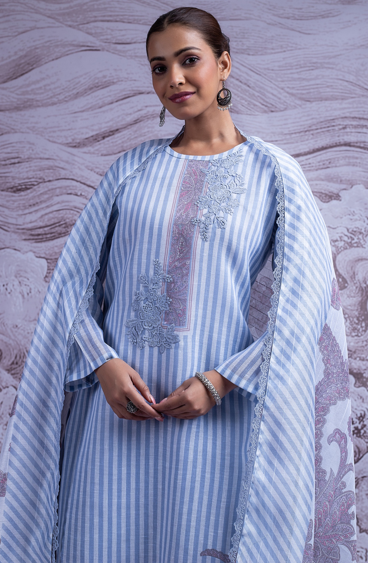 Blue Linen Digital Printed Beautiful Suit set with Dupatta - DHA2472B