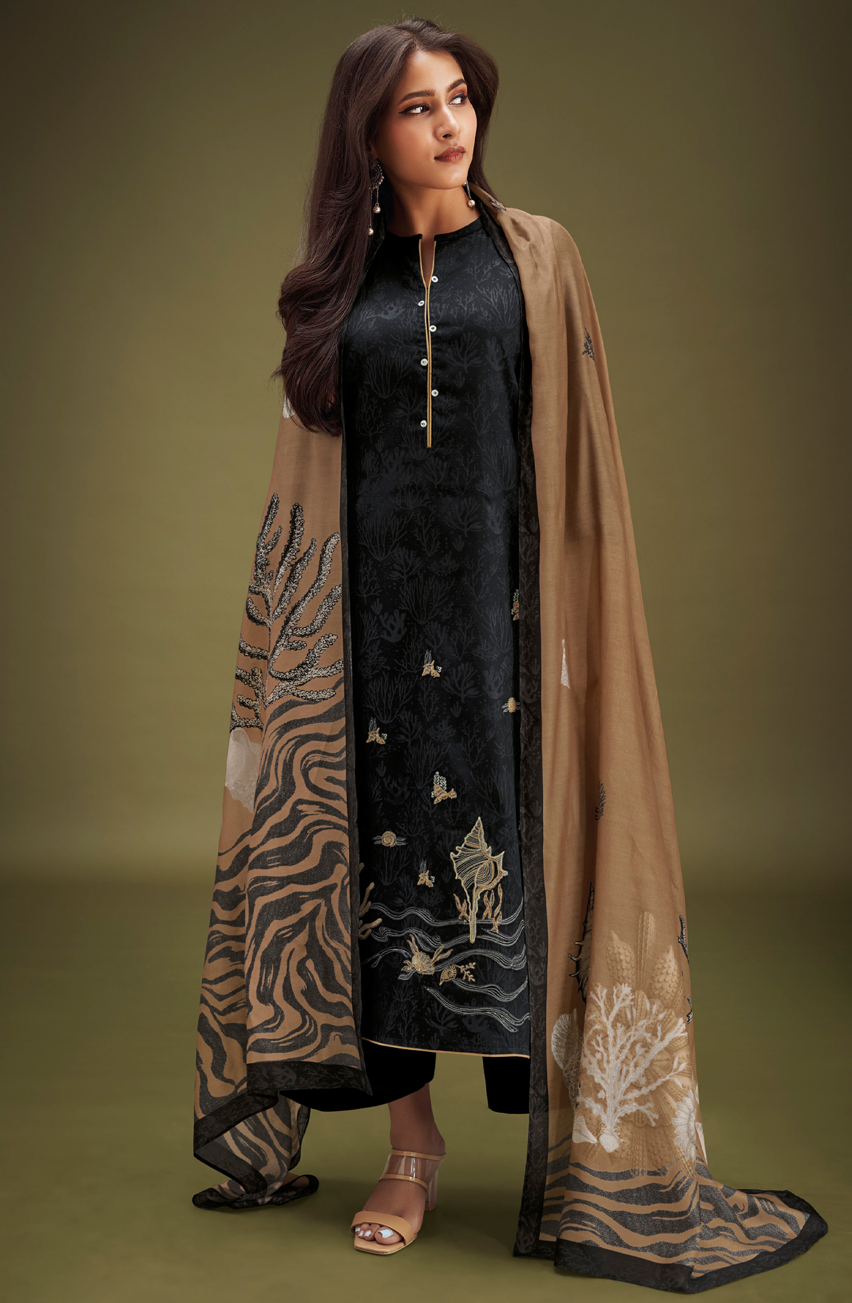 Black Beautiful Cotton Silk Salwar Kameez with Dupatta - AARS1864B