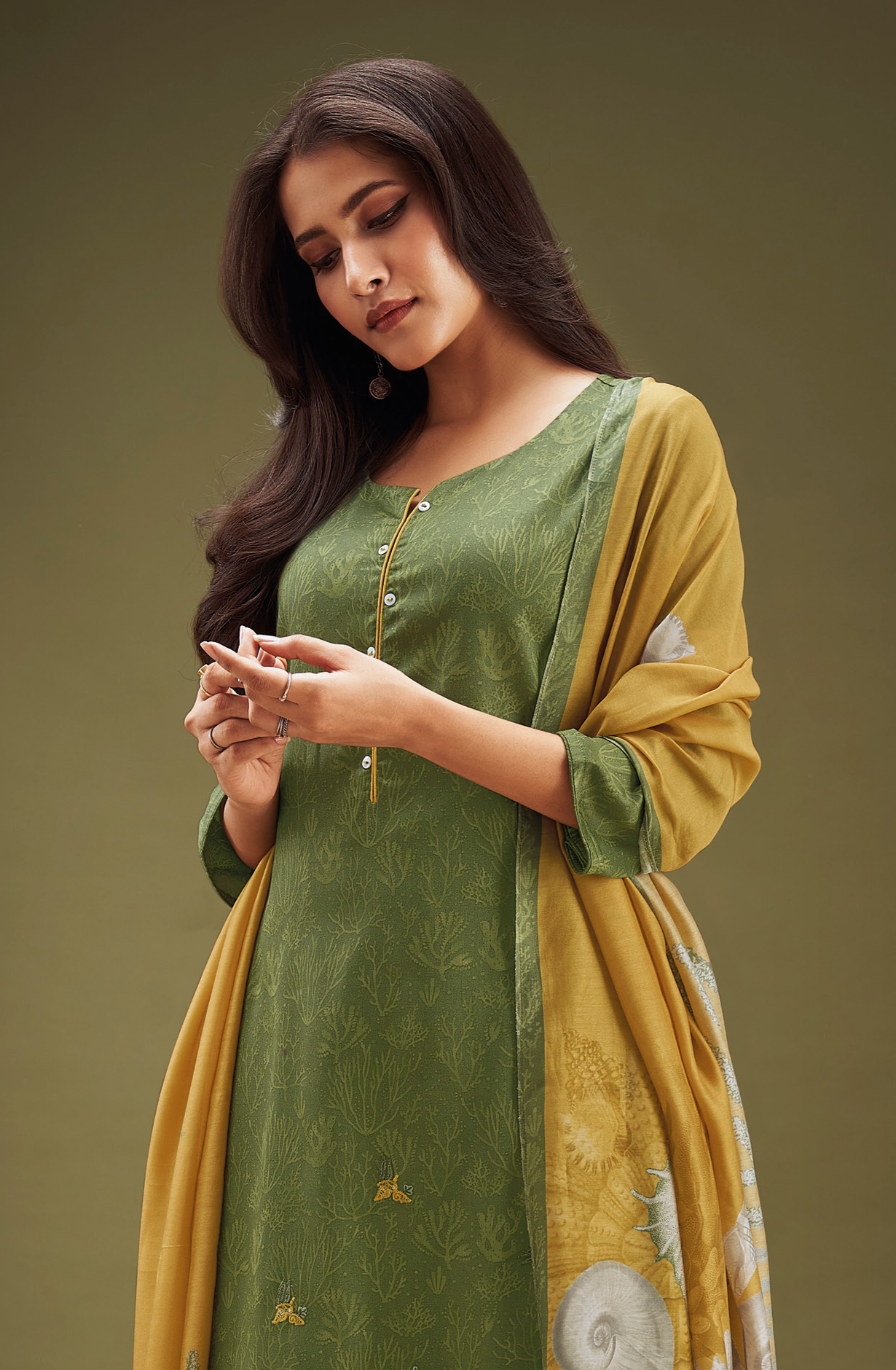 Mehndi Beautiful Cotton Silk Salwar Kameez with Dupatta  - AARS1864C