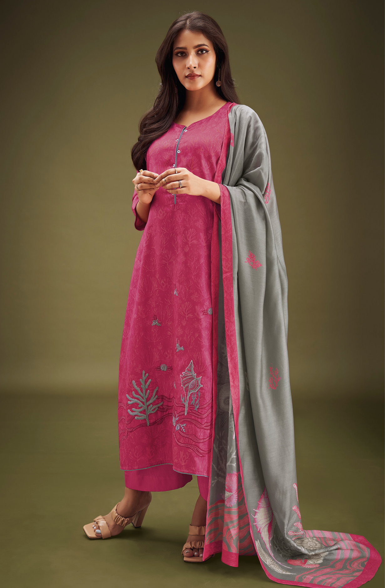 Rani Pink Beautiful Cotton Silk Salwar Kameez with Dupatta  - AARS1864D