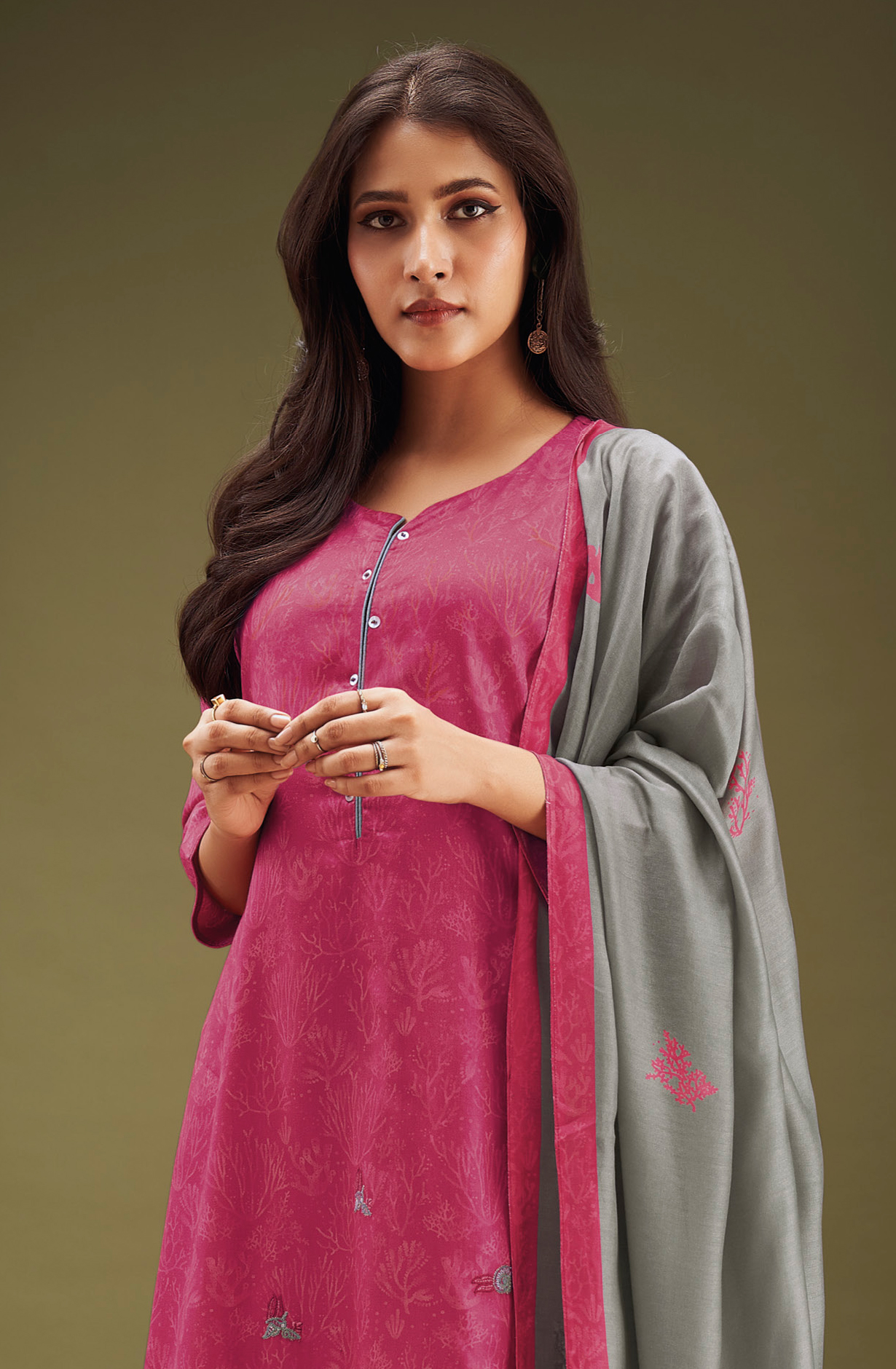 Rani Pink Beautiful Cotton Silk Salwar Kameez with Dupatta - AARS1864D