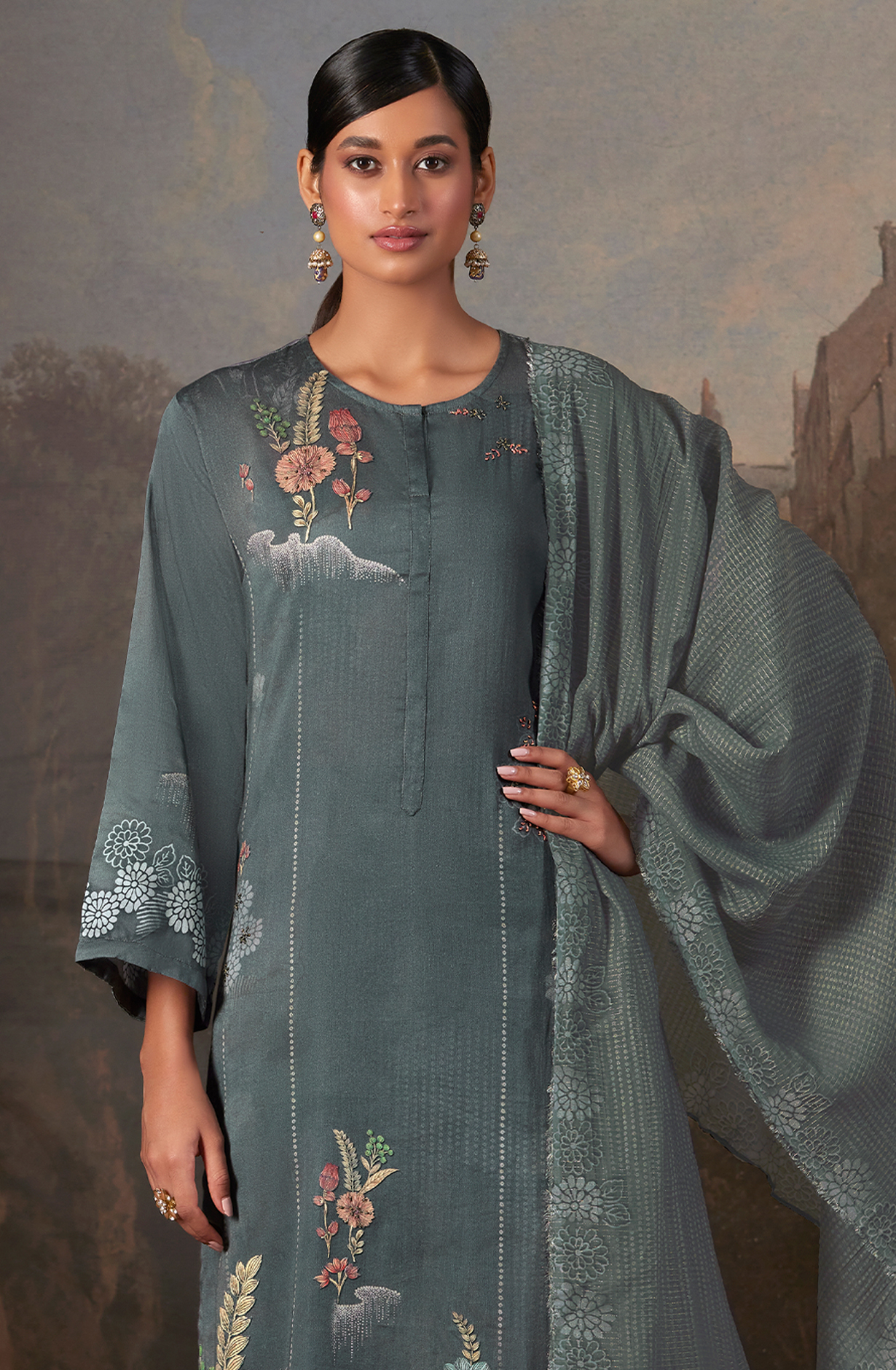 Cotton Grey Digital Printed Unstitched Salwar Kameez - AAS910