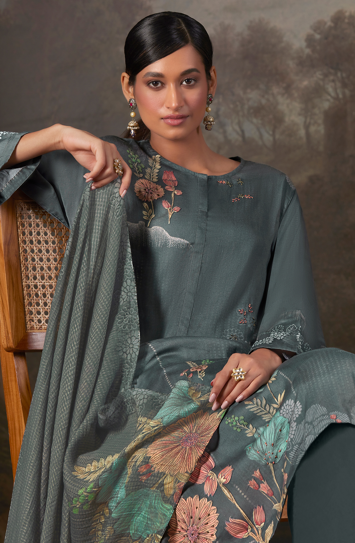 Cotton Grey Digital Printed Unstitched Salwar Kameez - AAS910