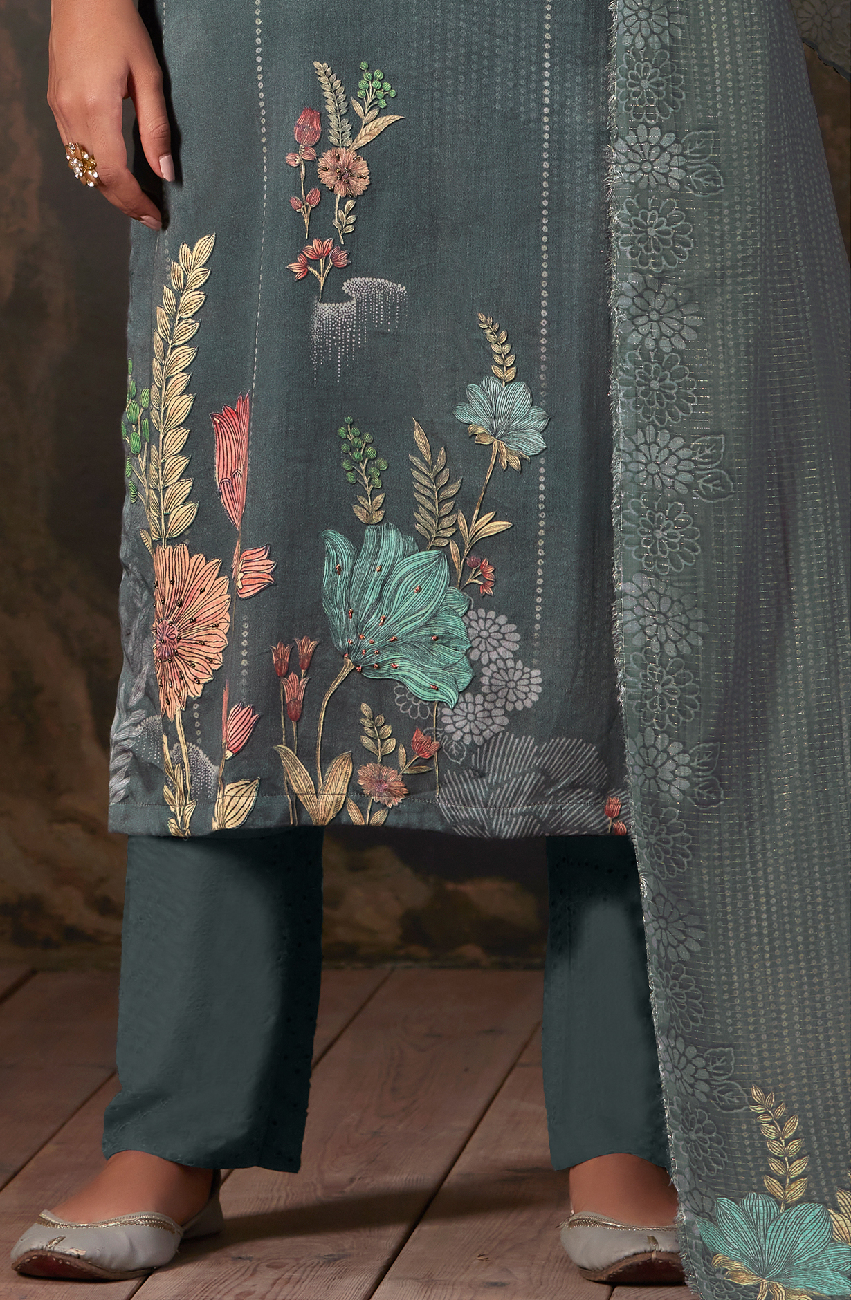 Cotton Grey Digital Printed Unstitched Salwar Kameez - AAS910