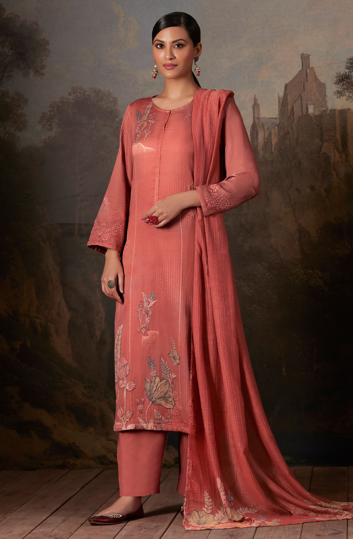 Cotton Rust Digital Printed Unstitched Salwar Kameez - AAS920