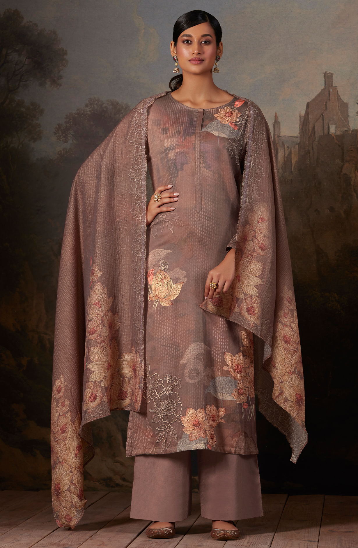 Cotton Brown Digital Printed Unstitched Salwar Kameez - AAS940