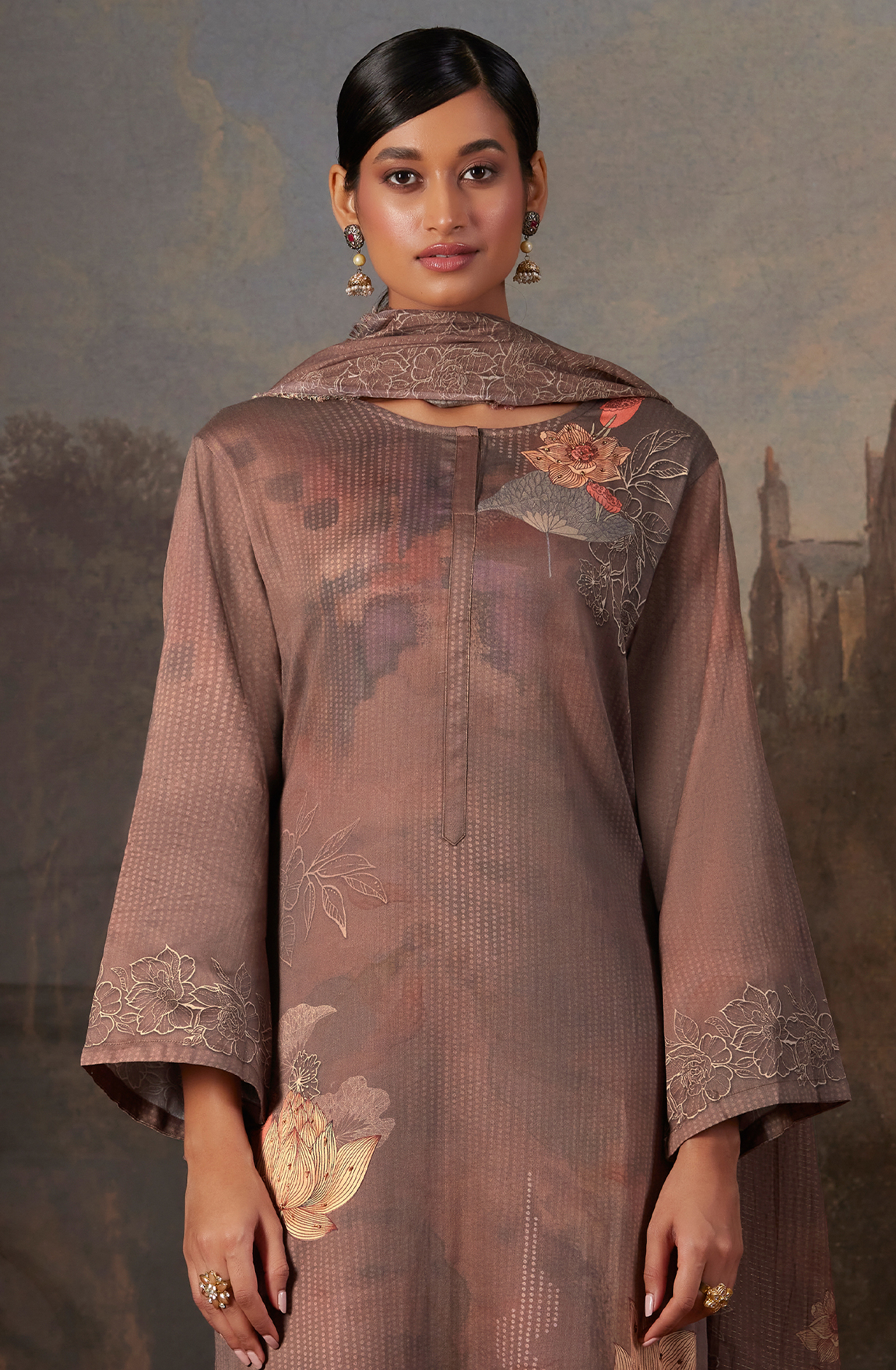 Cotton Brown Digital Printed Unstitched Salwar Kameez - AAS940