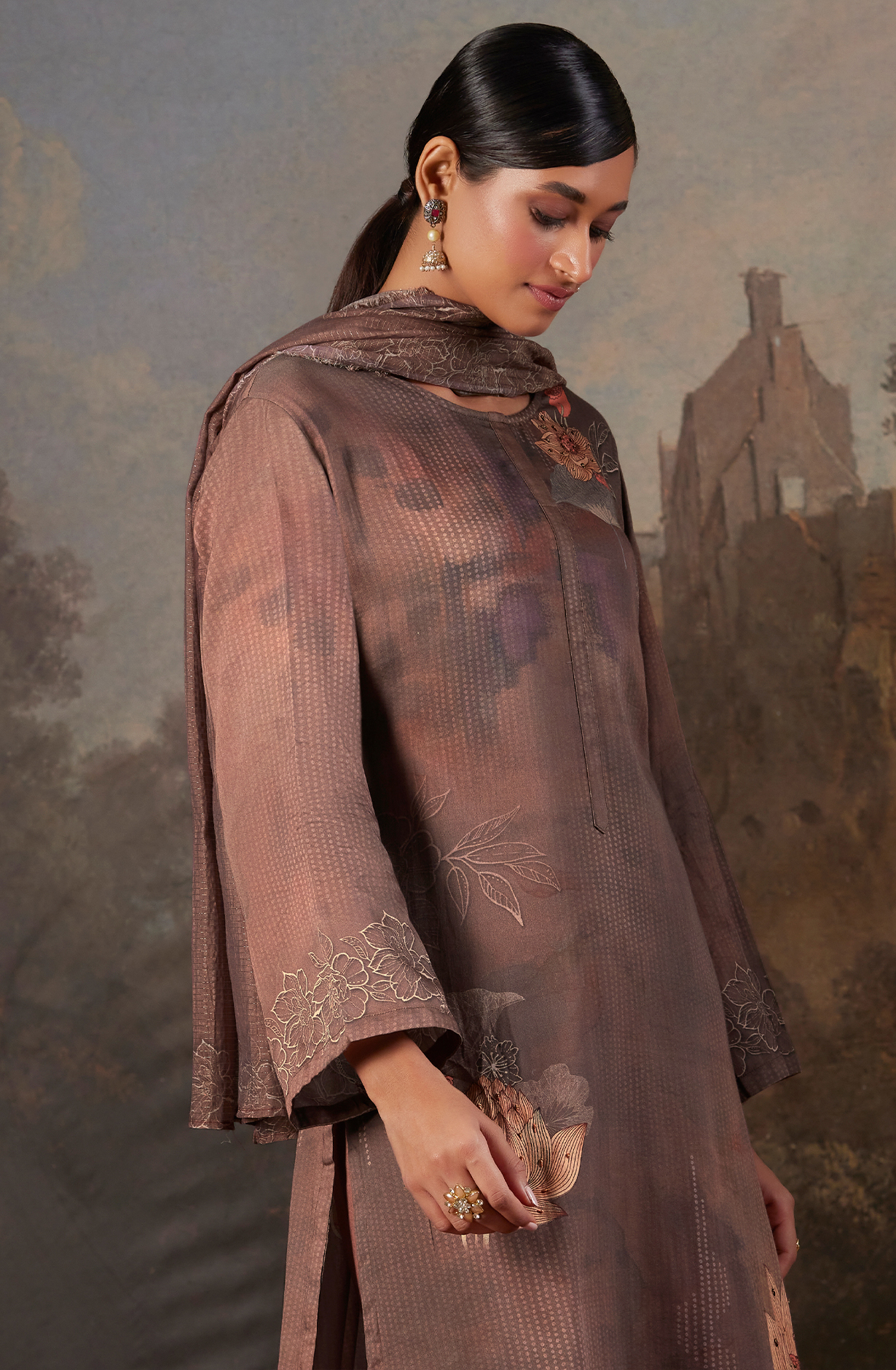 Cotton Brown Digital Printed Unstitched Salwar Kameez - AAS940