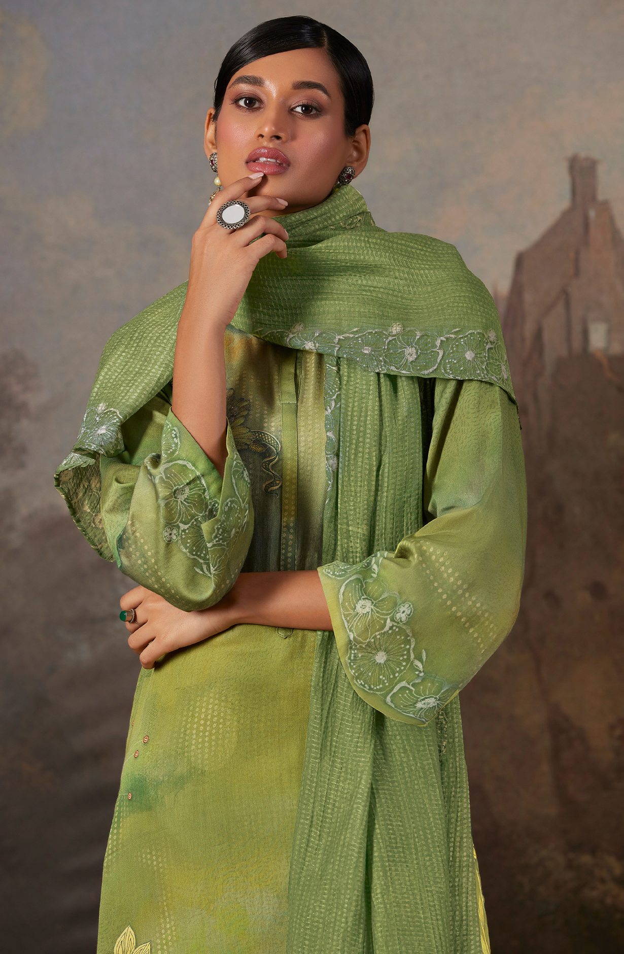 Cotton Parrot Green Digital Printed Unstitched Salwar Kameez - AAS950