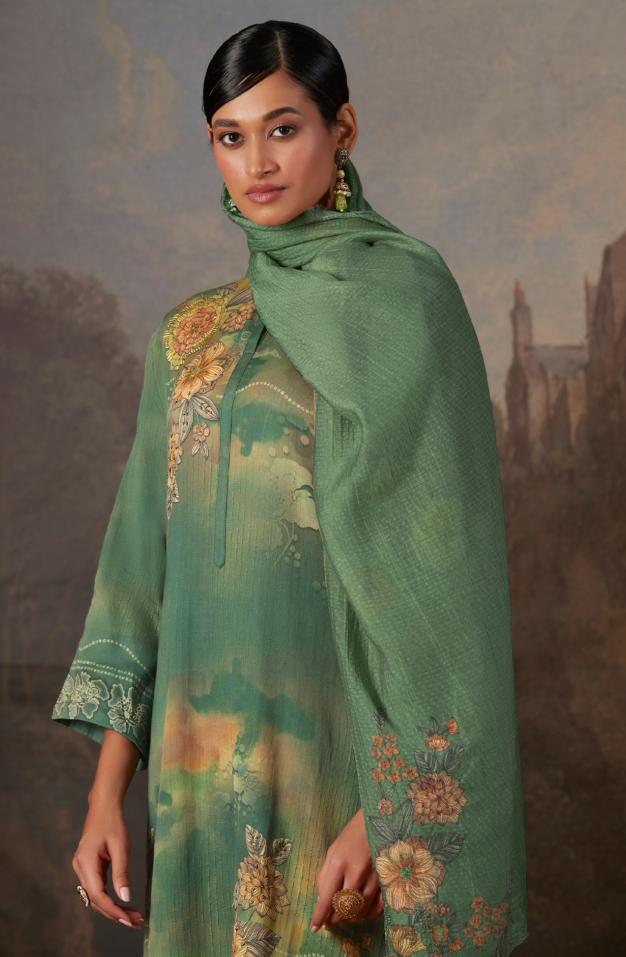 Cotton Green Digital Printed Unstitched Salwar Kameez - AAS980