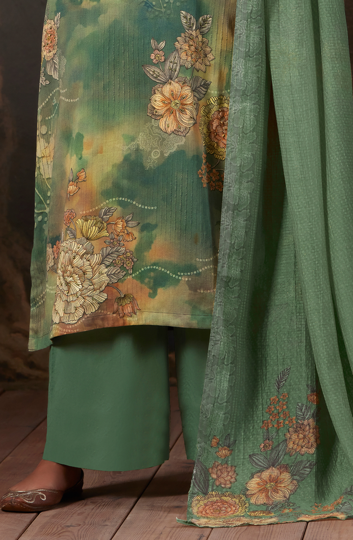 Cotton Green Digital Printed Unstitched Salwar Kameez - AAS980