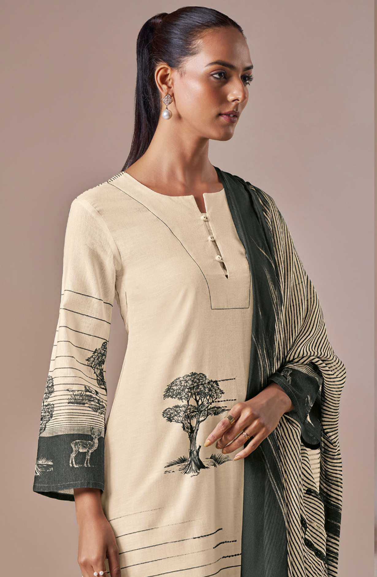 Printed Cotton Suit Set with Dupatta - ACE5191A