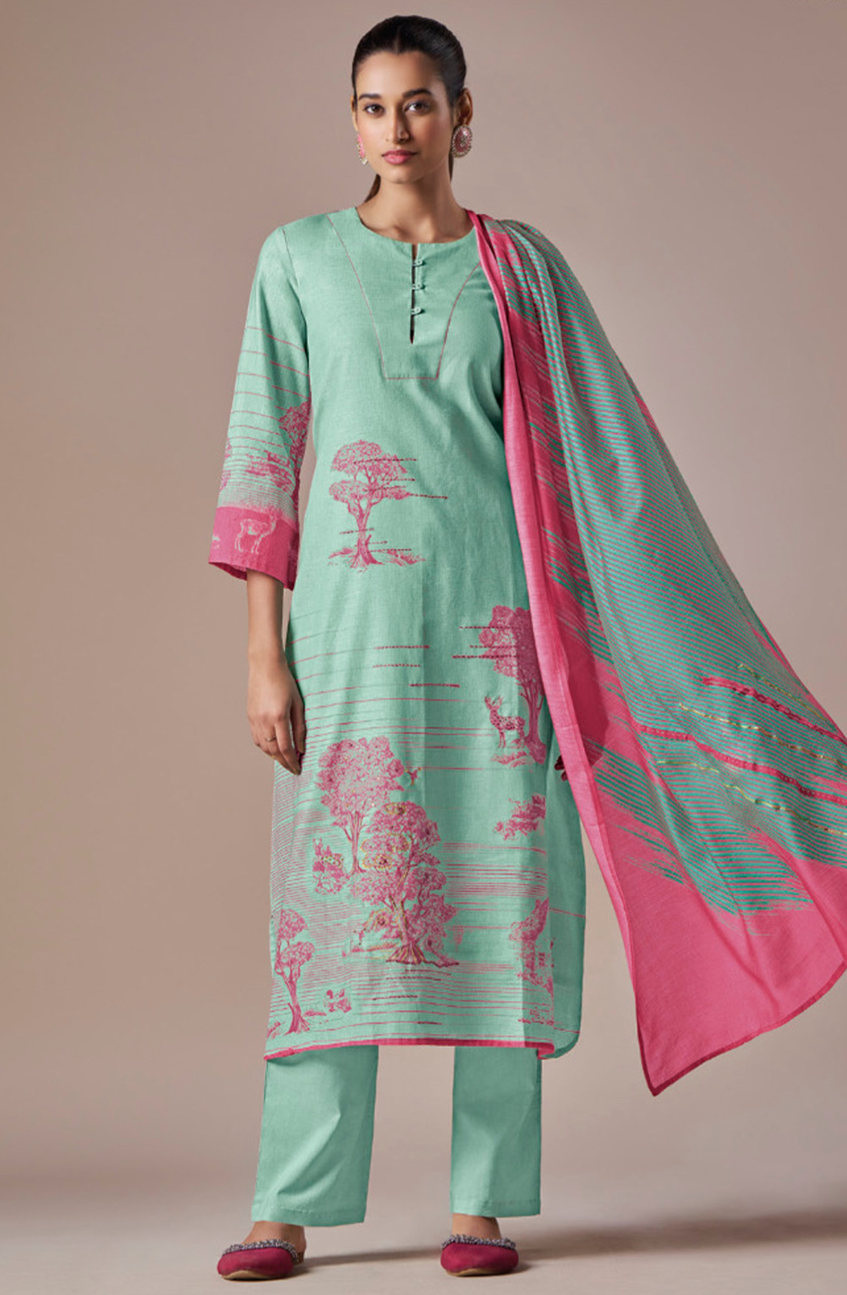Printed Cotton Suit Set with Dupatta - ACE5191B