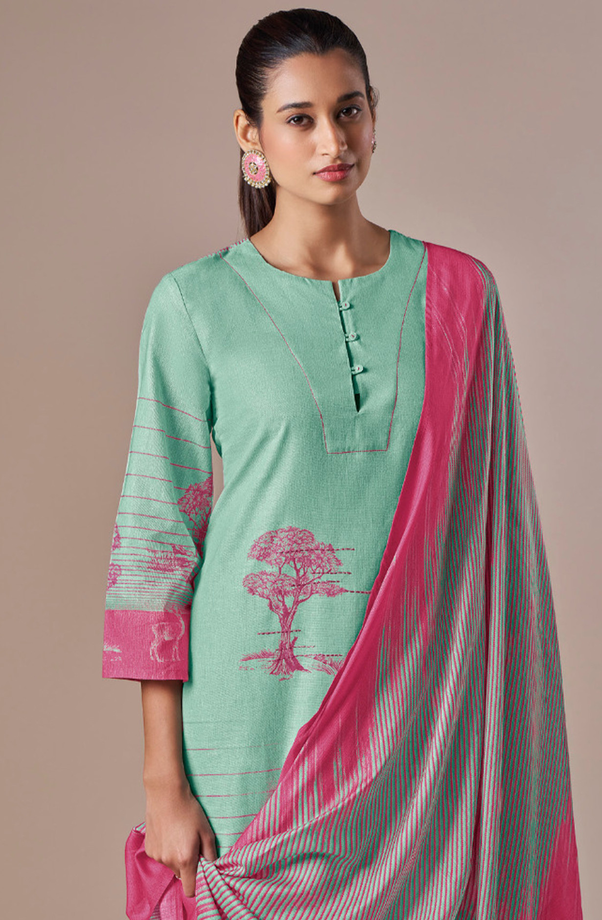 Printed Cotton Suit Set with Dupatta - ACE5191B