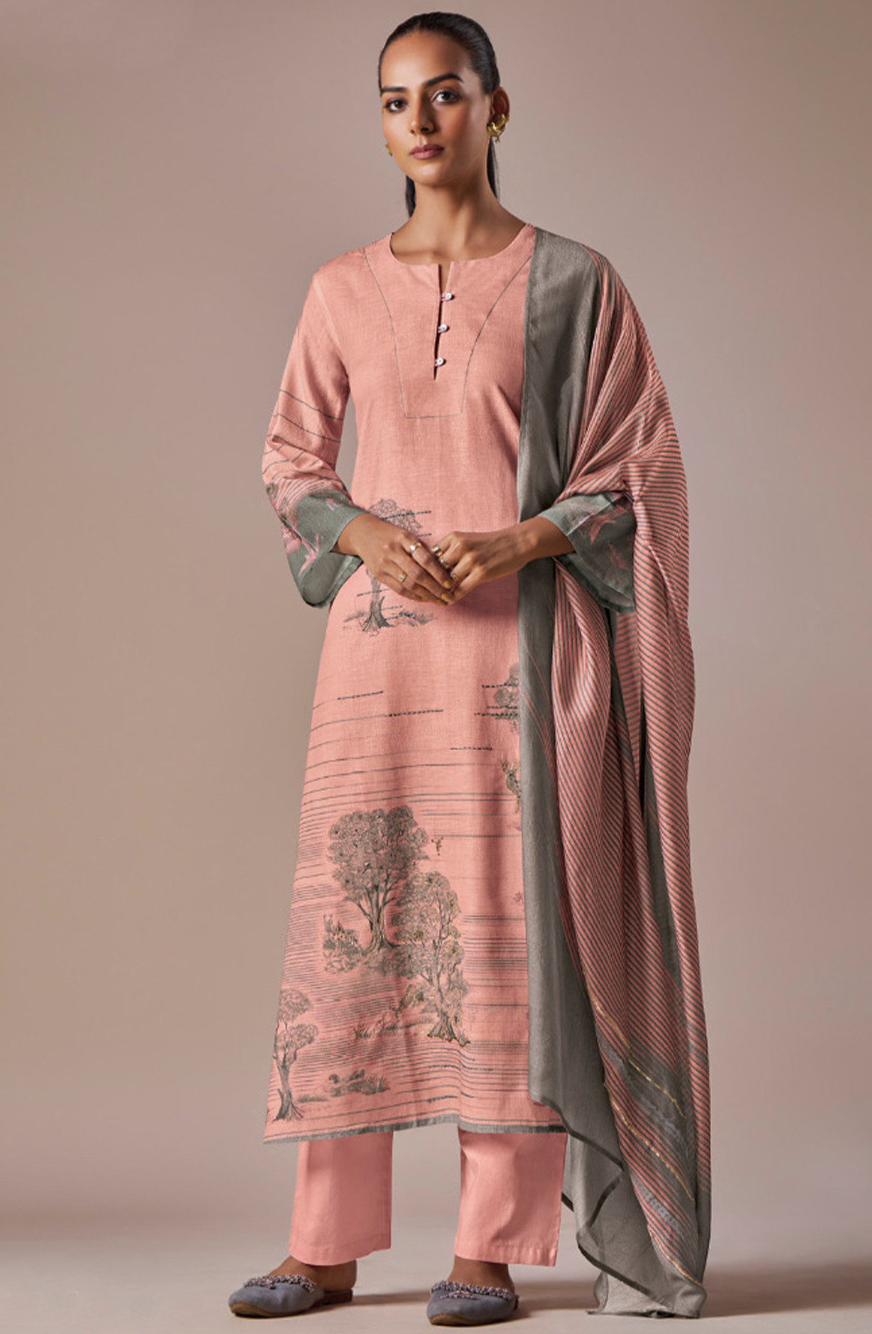 Printed Cotton Suit Set with Dupatta - ACE5191C