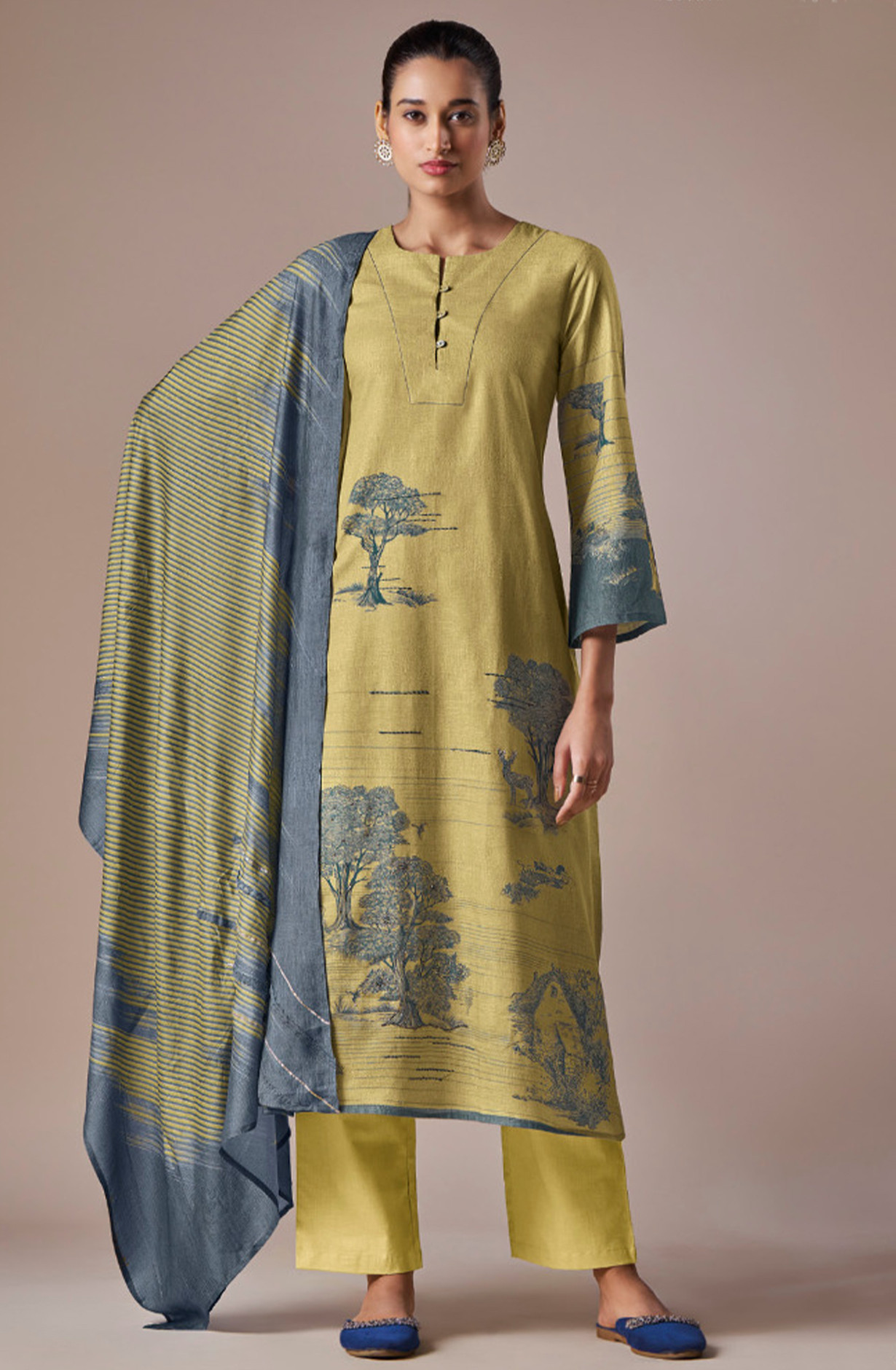 Printed Cotton Suit Set with Dupatta - ACE5191D
