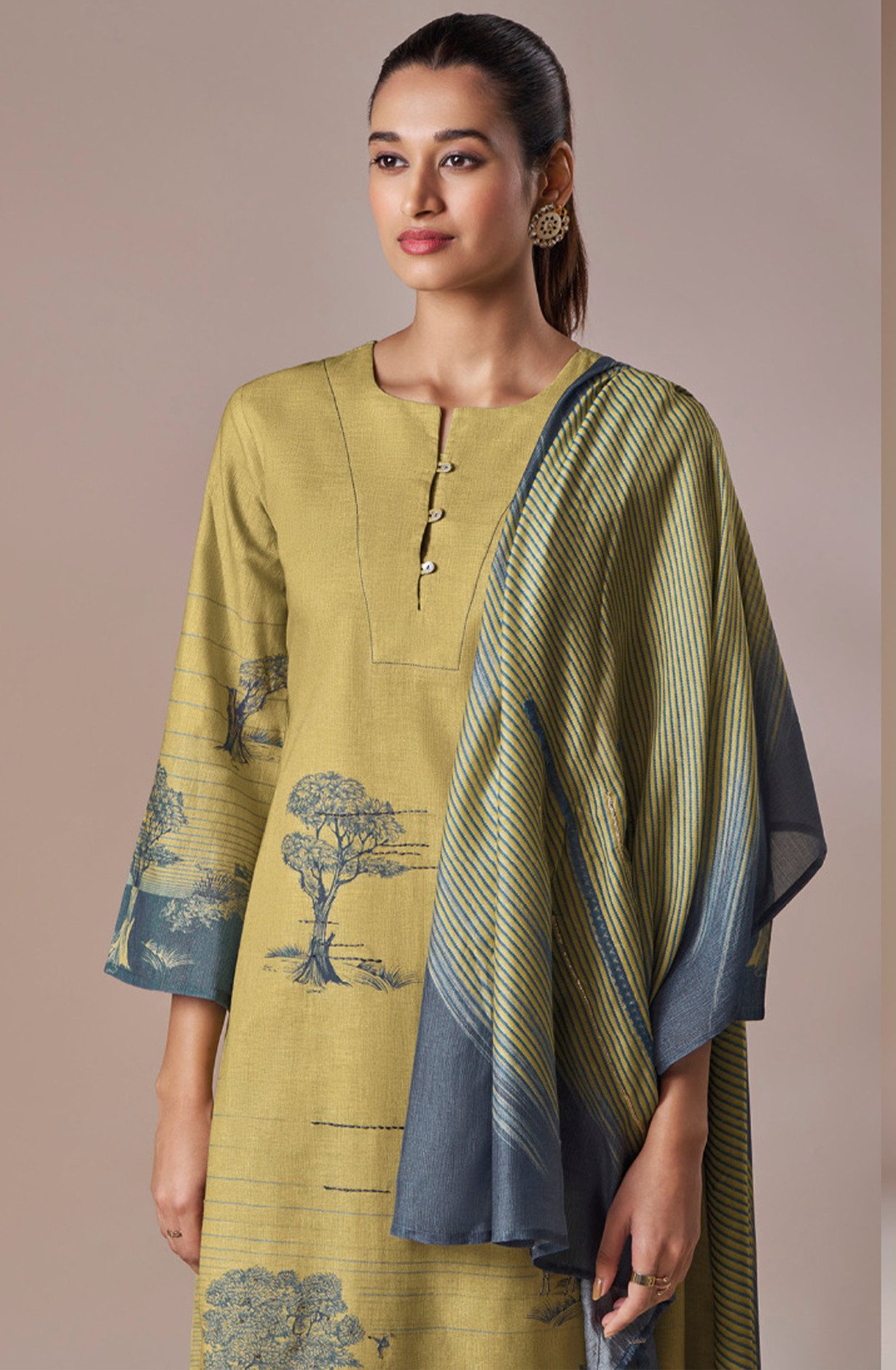 Printed Cotton Suit Set with Dupatta - ACE5191D