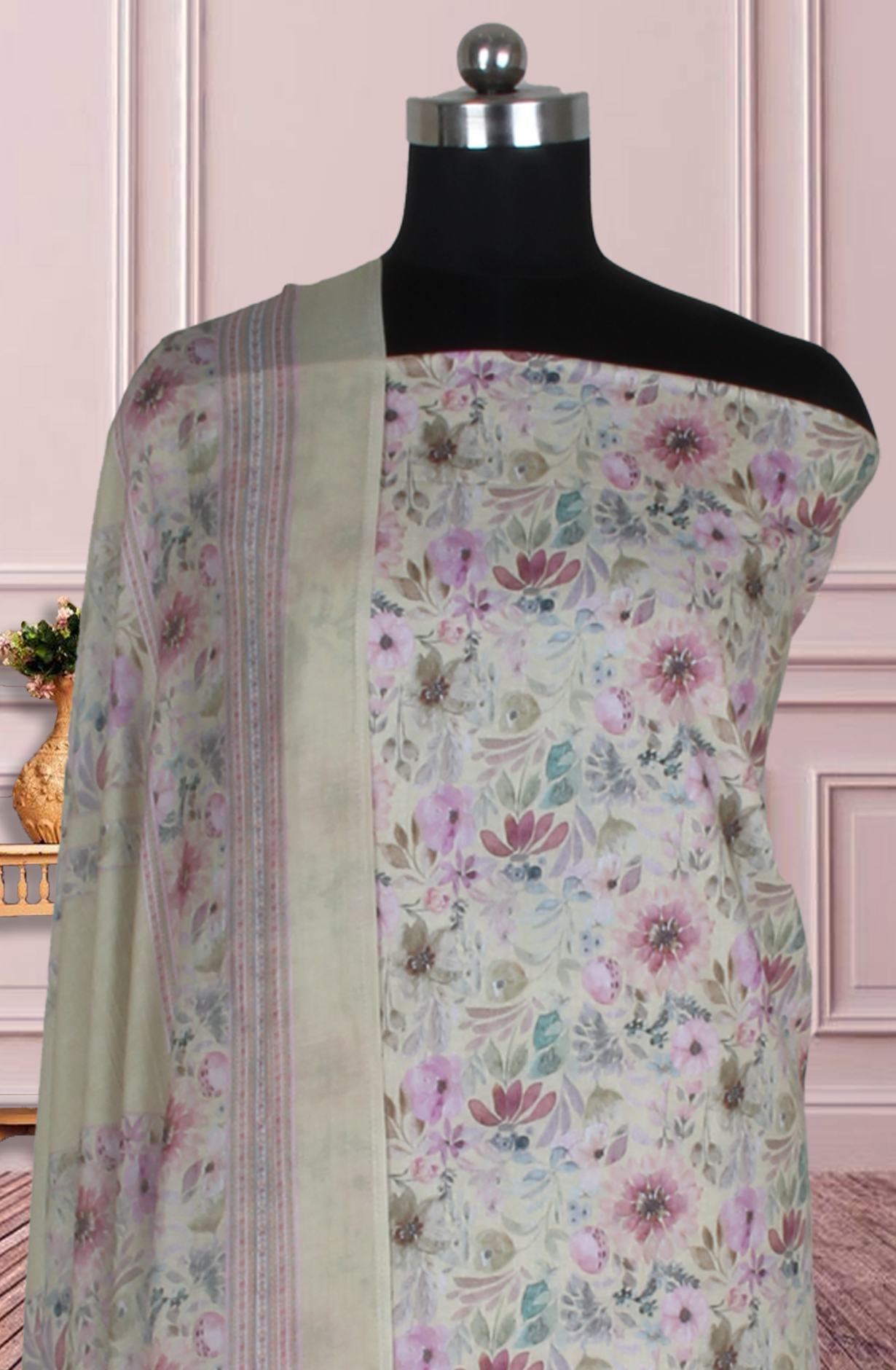 Mehndi Green Cotton Digital Floral Printed Unstitched Suit with Dupatta - ADA6069I