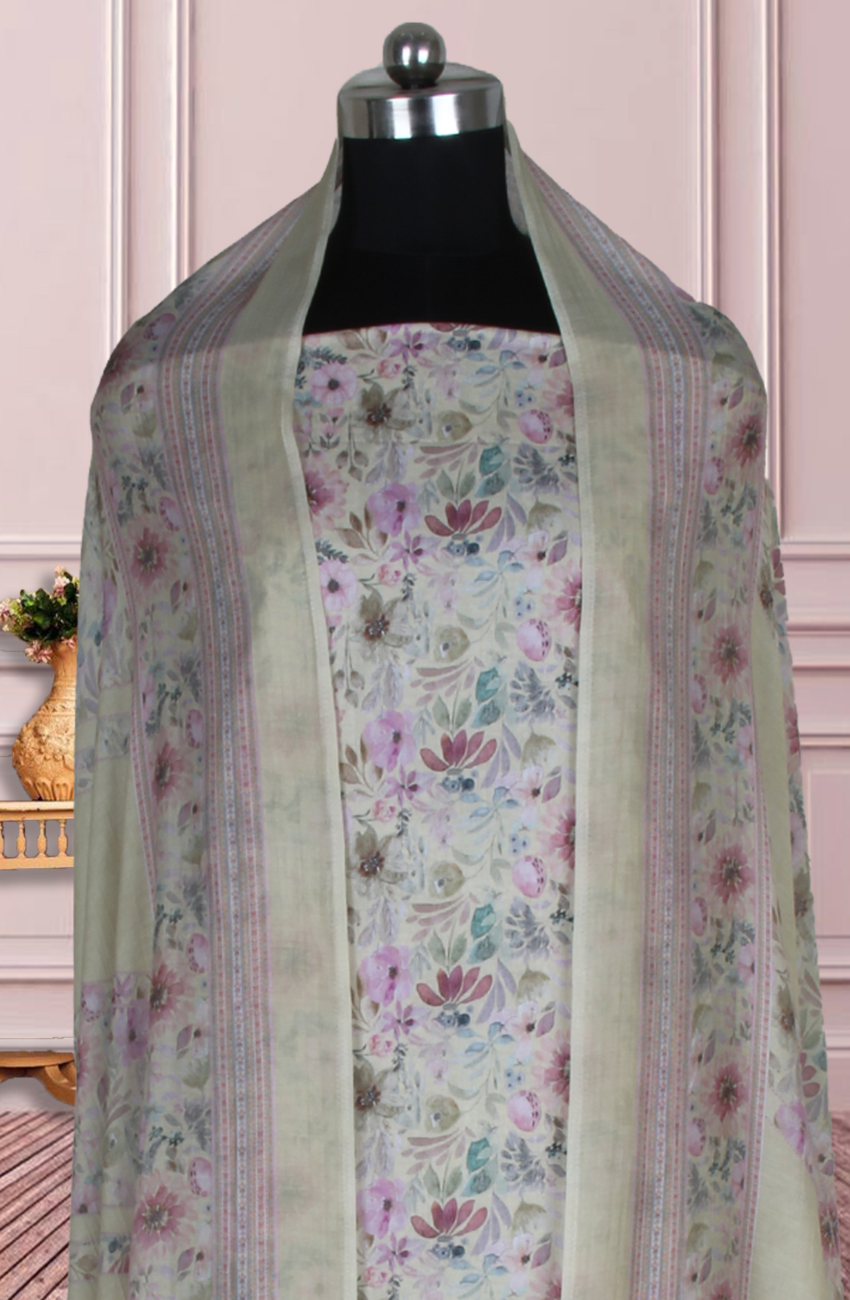 Mehndi Green Cotton Digital Floral Printed Unstitched Suit with Dupatta - ADA6069I