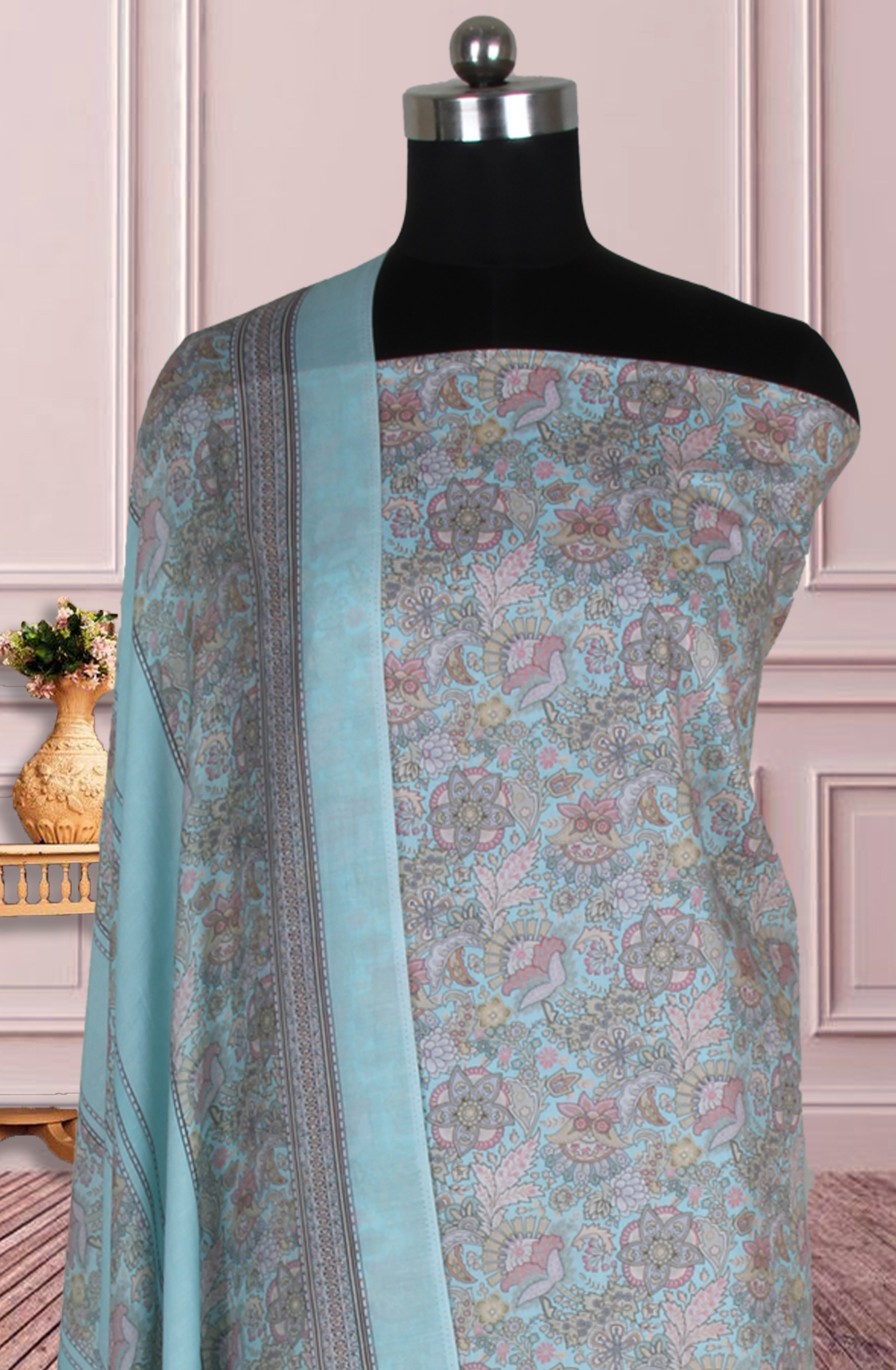 Firozi Cotton Digital Floral Printed Unstitched Suit with Dupatta - ADA6146E