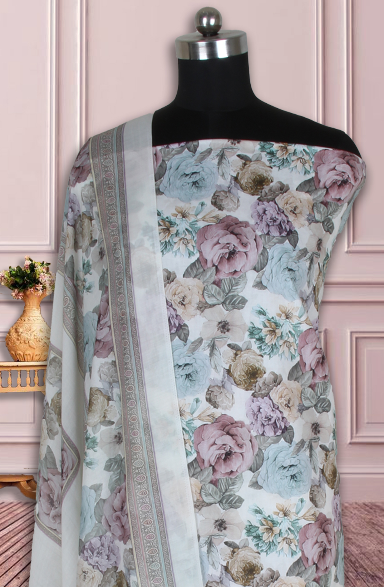 Multicolor Cotton Digital Floral Printed Unstitched Suit with Dupatta - ADA6156B