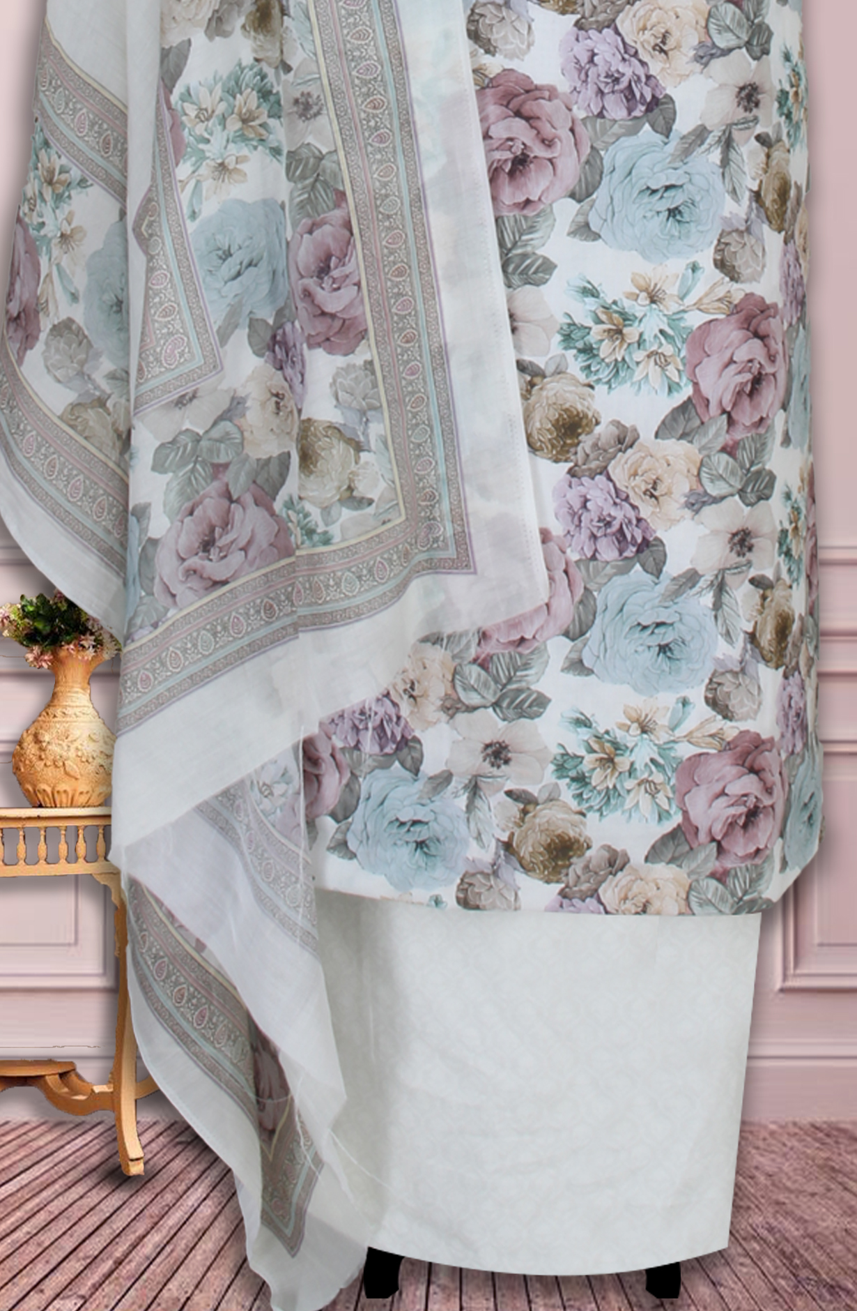 Multicolor Cotton Digital Floral Printed Unstitched Suit with Dupatta - ADA6156B