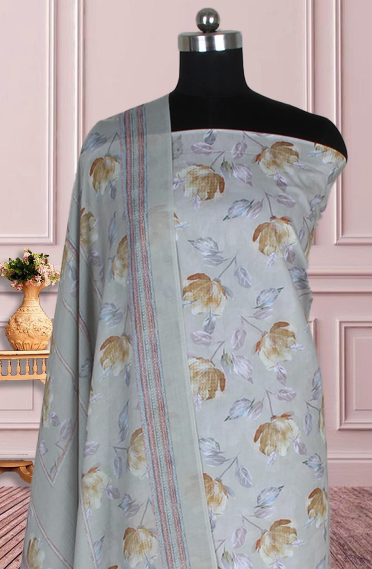 Pastel Green Cotton Digital Floral Printed Unstitched Suit with Dupatta - ADA6220A