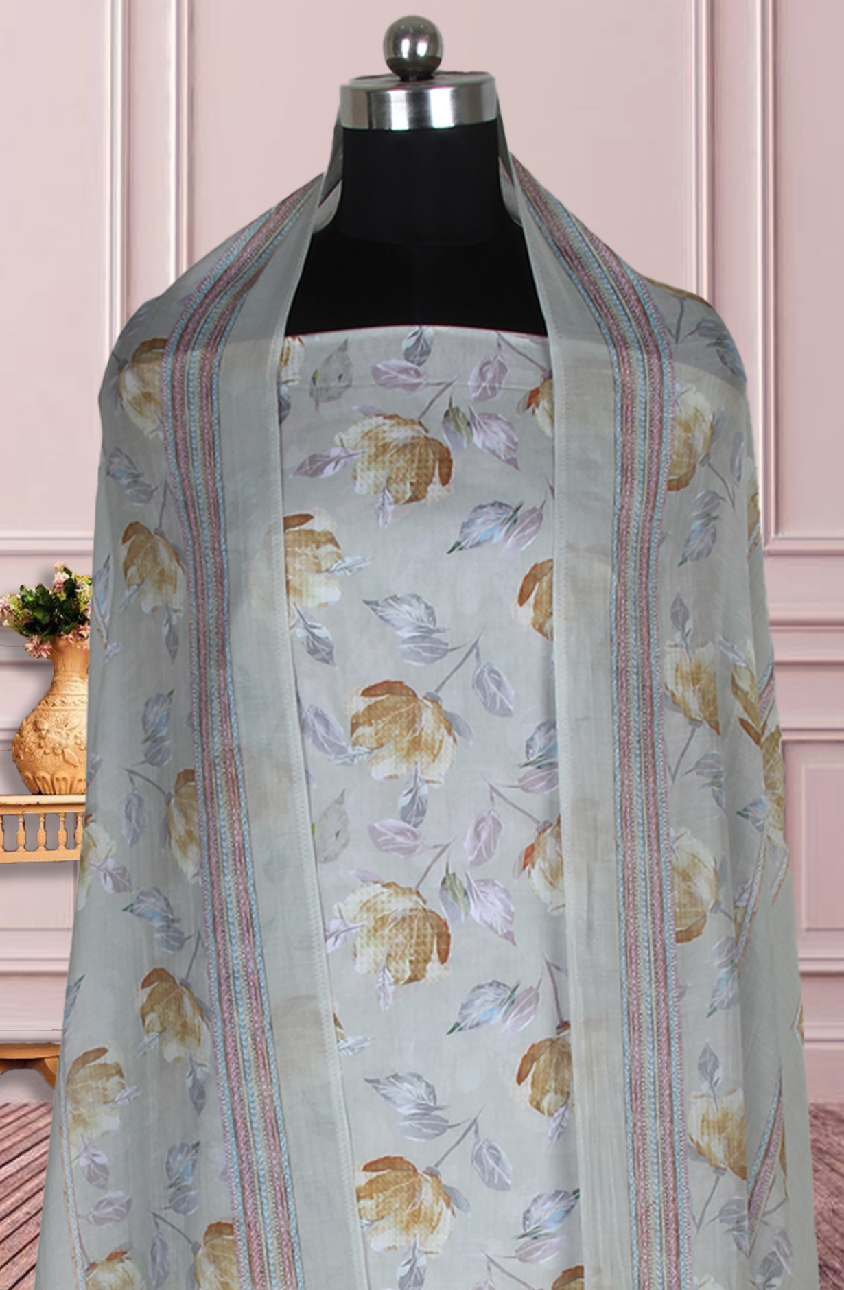 Pastel Green Cotton Digital Floral Printed Unstitched Suit with Dupatta - ADA6220A